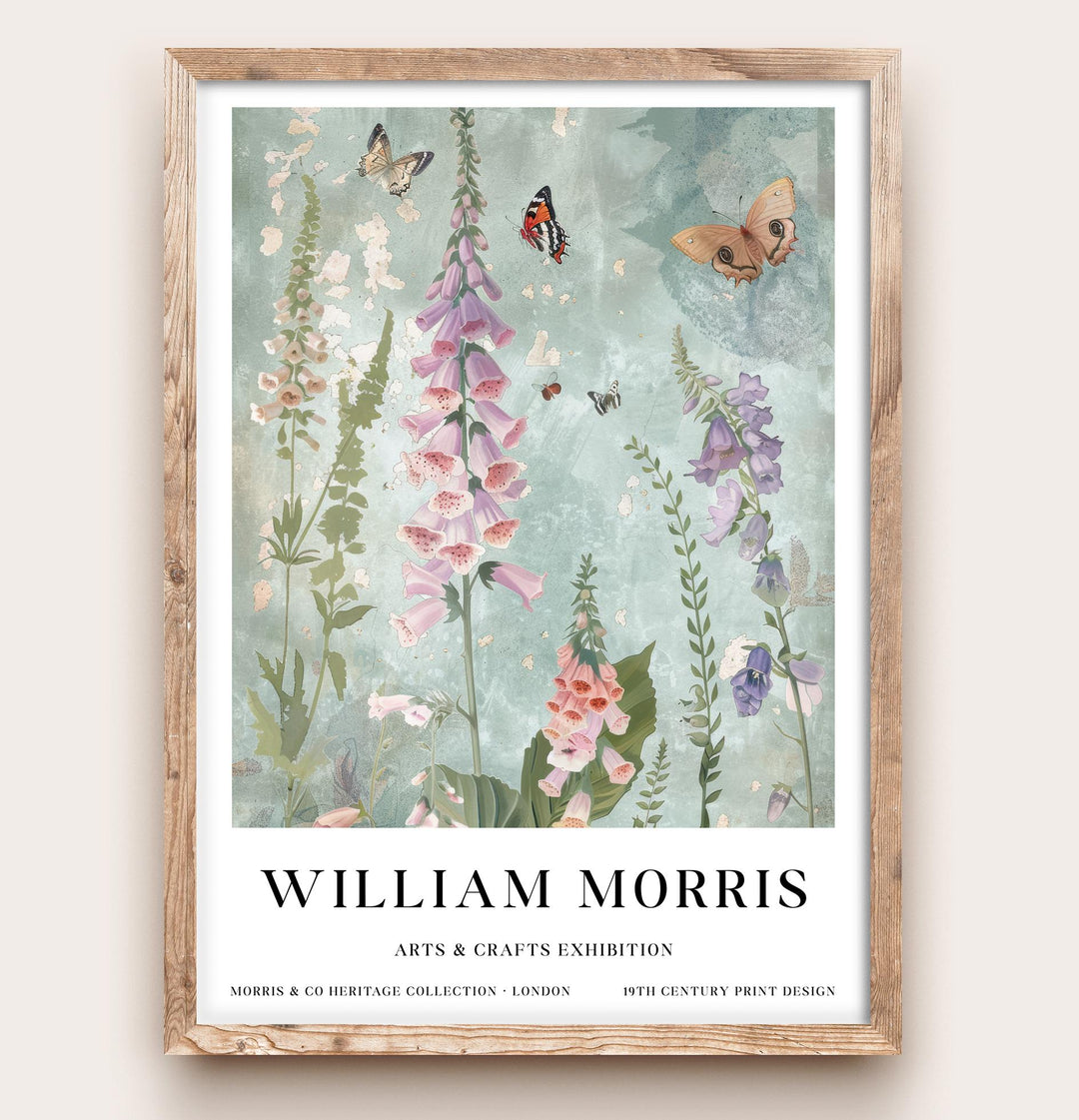 William Morris Foxglove Botanical Wall Art Butterfly Print Vintage Cottagecore Floral Decor Arts And Crafts Poster Artwork for Home