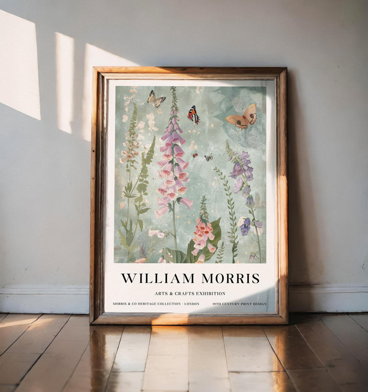 William Morris Foxglove Botanical Wall Art Butterfly Print Vintage Cottagecore Floral Decor Arts And Crafts Poster Artwork for Home