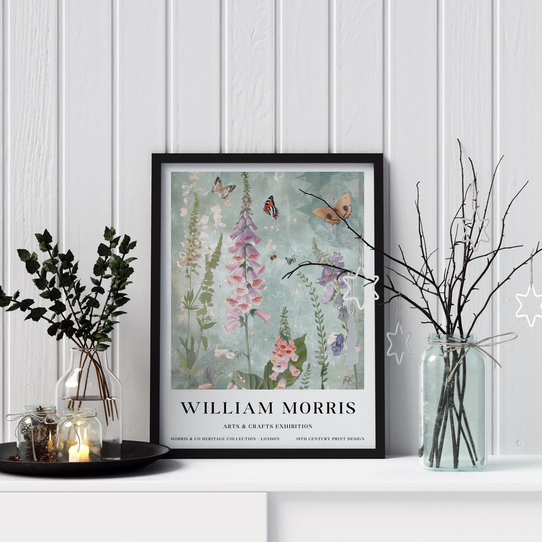 William Morris Foxglove Botanical Wall Art Butterfly Print Vintage Cottagecore Floral Decor Arts And Crafts Poster Artwork for Home