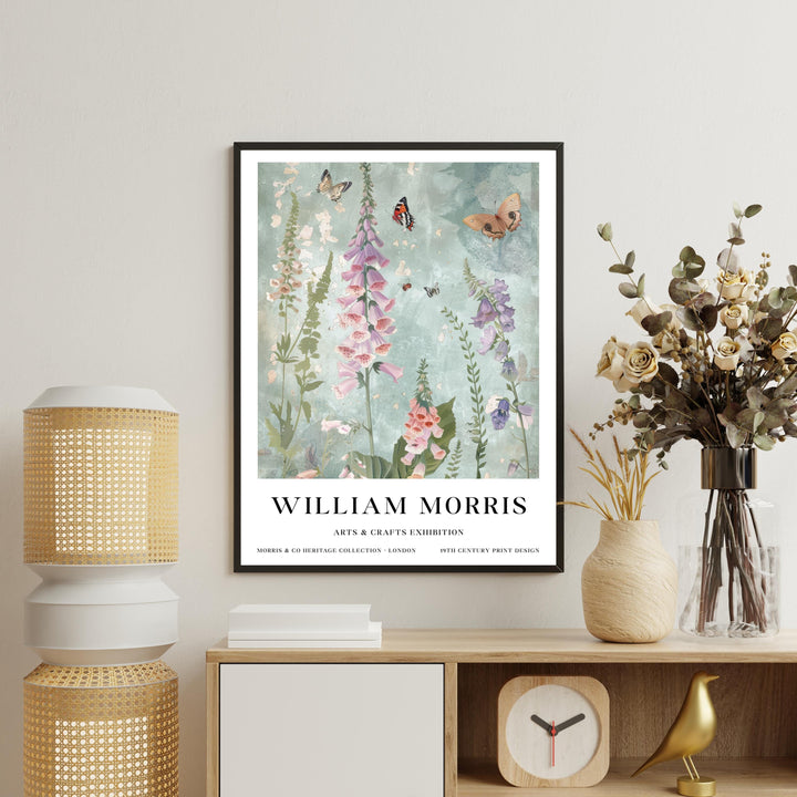 William Morris Foxglove Botanical Wall Art Butterfly Print Vintage Cottagecore Floral Decor Arts And Crafts Poster Artwork for Home