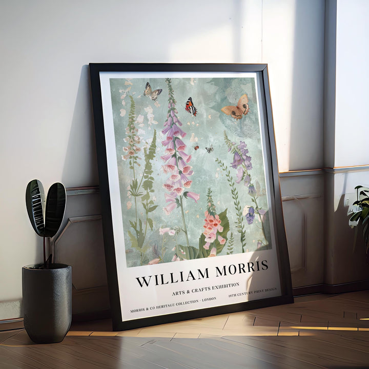 William Morris Foxglove Botanical Wall Art Butterfly Print Vintage Cottagecore Floral Decor Arts And Crafts Poster Artwork for Home