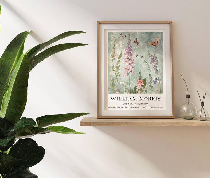 William Morris Foxglove Botanical Wall Art Butterfly Print Vintage Cottagecore Floral Decor Arts And Crafts Poster Artwork for Home