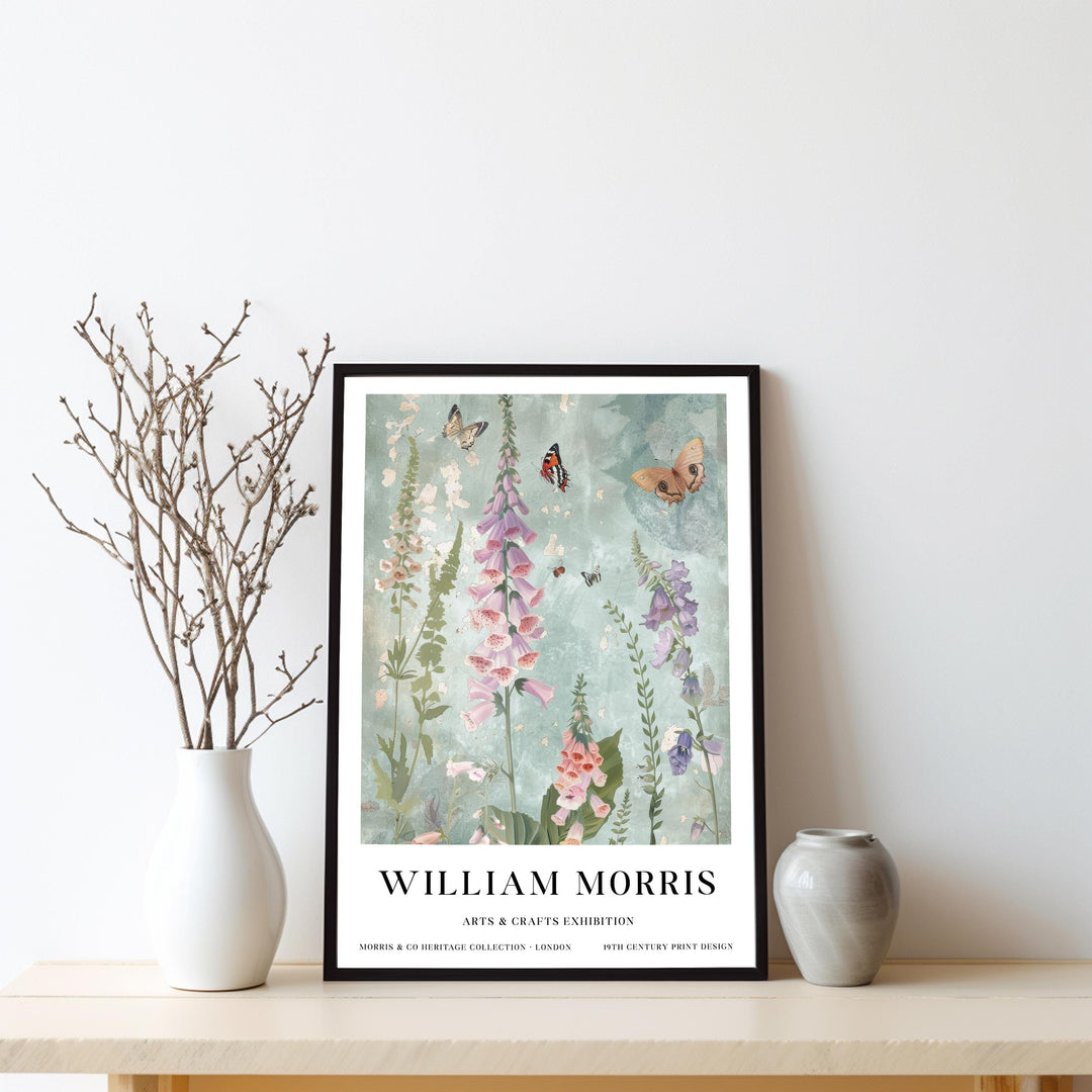 William Morris Foxglove Botanical Wall Art Butterfly Print Vintage Cottagecore Floral Decor Arts And Crafts Poster Artwork for Home