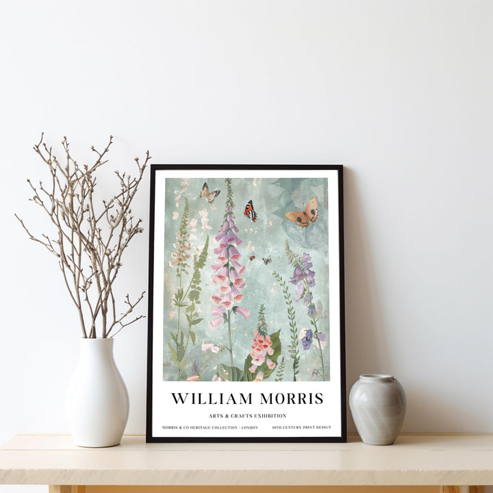 William Morris Foxglove Botanical Wall Art Butterfly Print Vintage Cottagecore Floral Decor Arts And Crafts Poster Artwork for Home