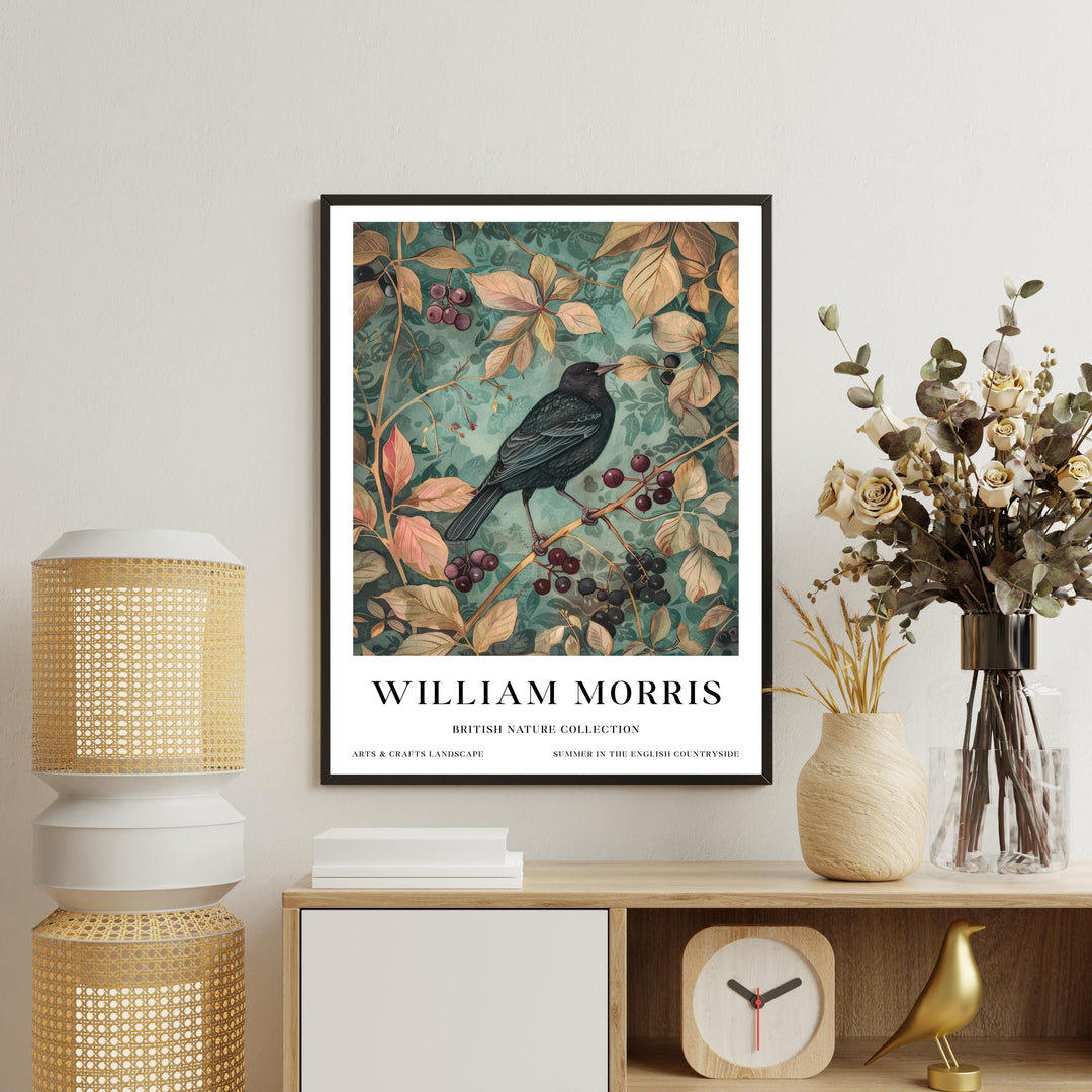 William Morris Blackbird Wall Art Botanical Berry Print Vintage Cottagecore Nature Decor Arts And Crafts Poster Artwork for Home