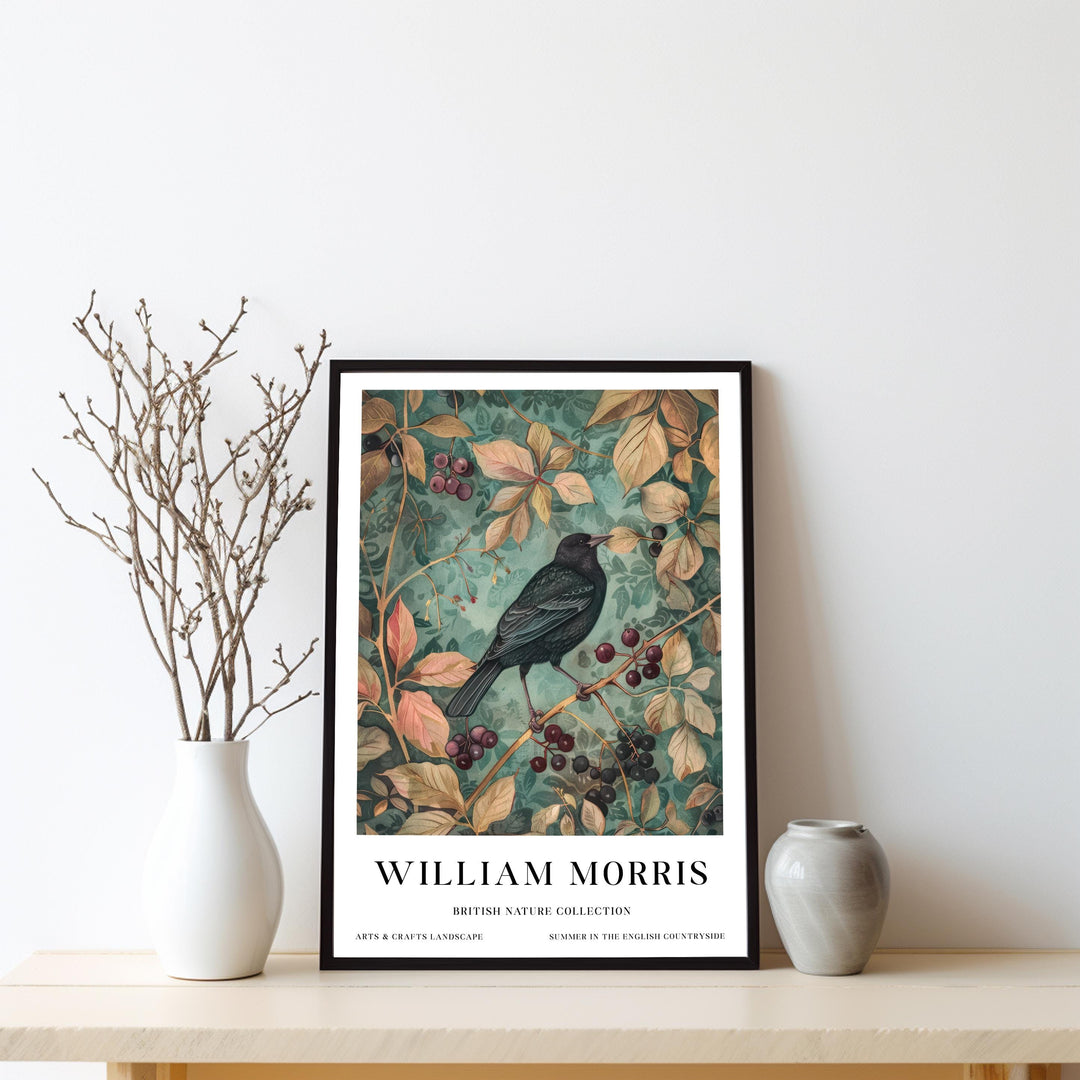 William Morris Blackbird Wall Art Botanical Berry Print Vintage Cottagecore Nature Decor Arts And Crafts Poster Artwork for Home