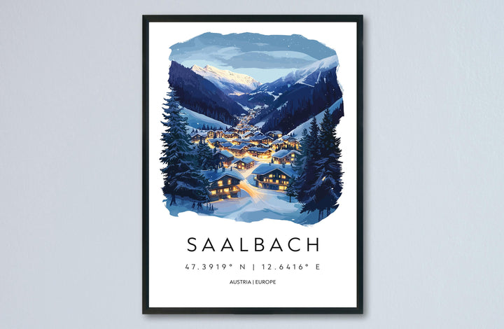 Saalbach Travel Print Saalbach Wall Decor Austria Saalbach Art Saalbach Wall Art Austrian Alps Poster Gift for Ski Lovers