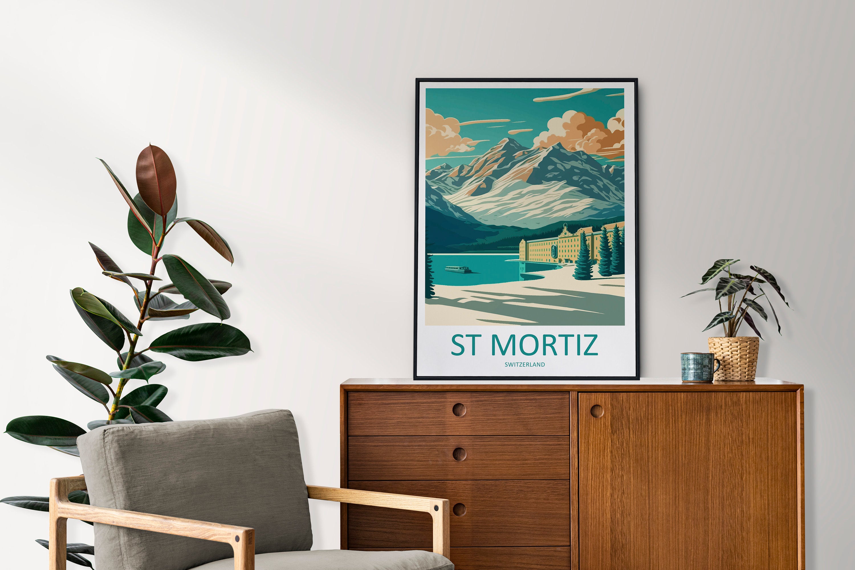 St. Moritz Ski Resort Print St. Moritz Home Decor Mountain Art Print St. Moritz Wall Art for Ski Enthusiast Gift Wall Hanging St. Moritz Art