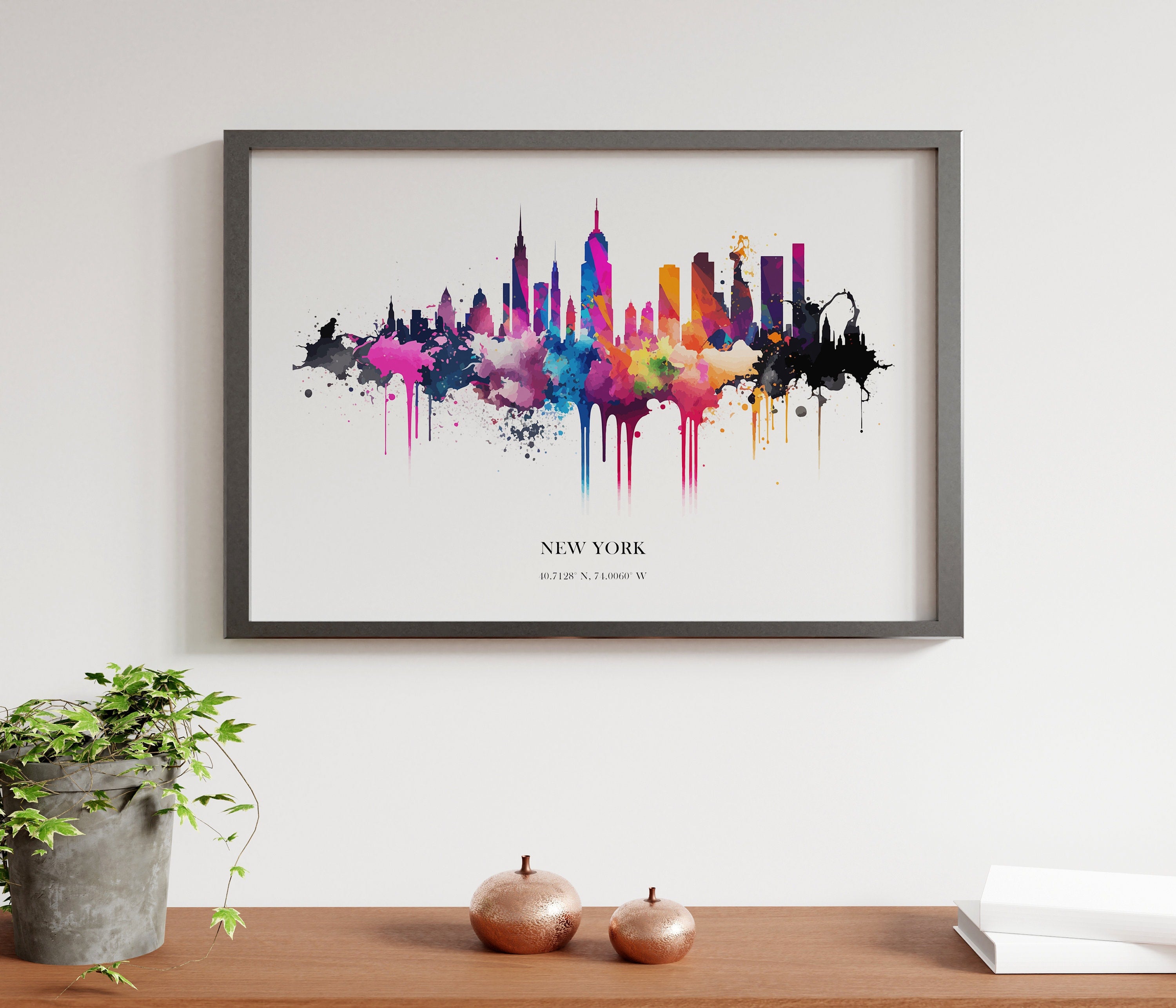 New York Watercolour Skyline Print New York Cityscape New York Home Décor Art Print USA Wall Art New York Souvenir Wall Hanging Watercolour