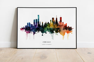 Chicago Watercolour Skyline Print Chicago Cityscape Chicago Home Décor Art Print USA Wall Art San Chicago Souvenir Print Chicago Watercolour