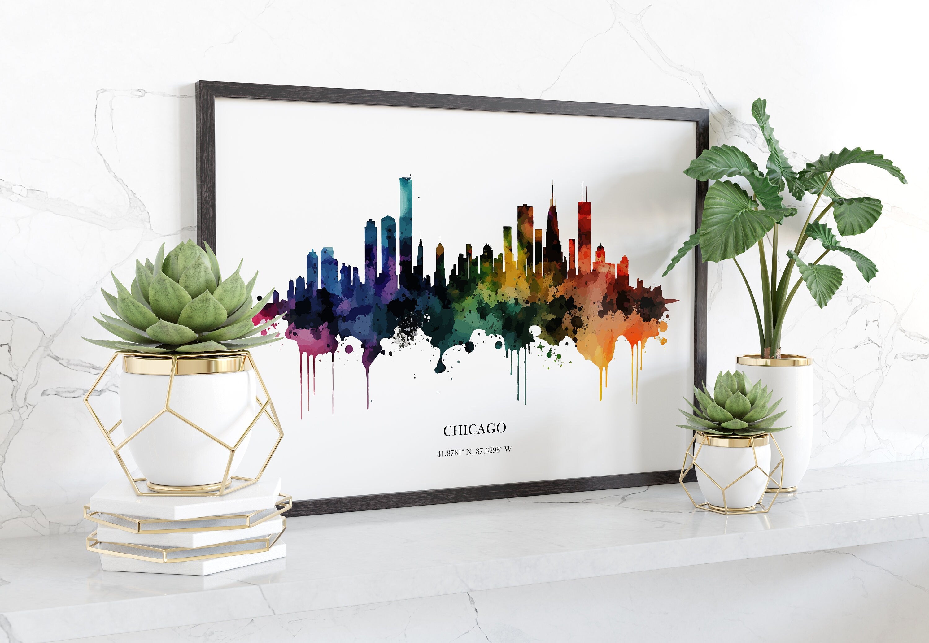 Chicago Watercolour Skyline Print Chicago Cityscape Chicago Home Décor Art Print USA Wall Art San Chicago Souvenir Print Chicago Watercolour