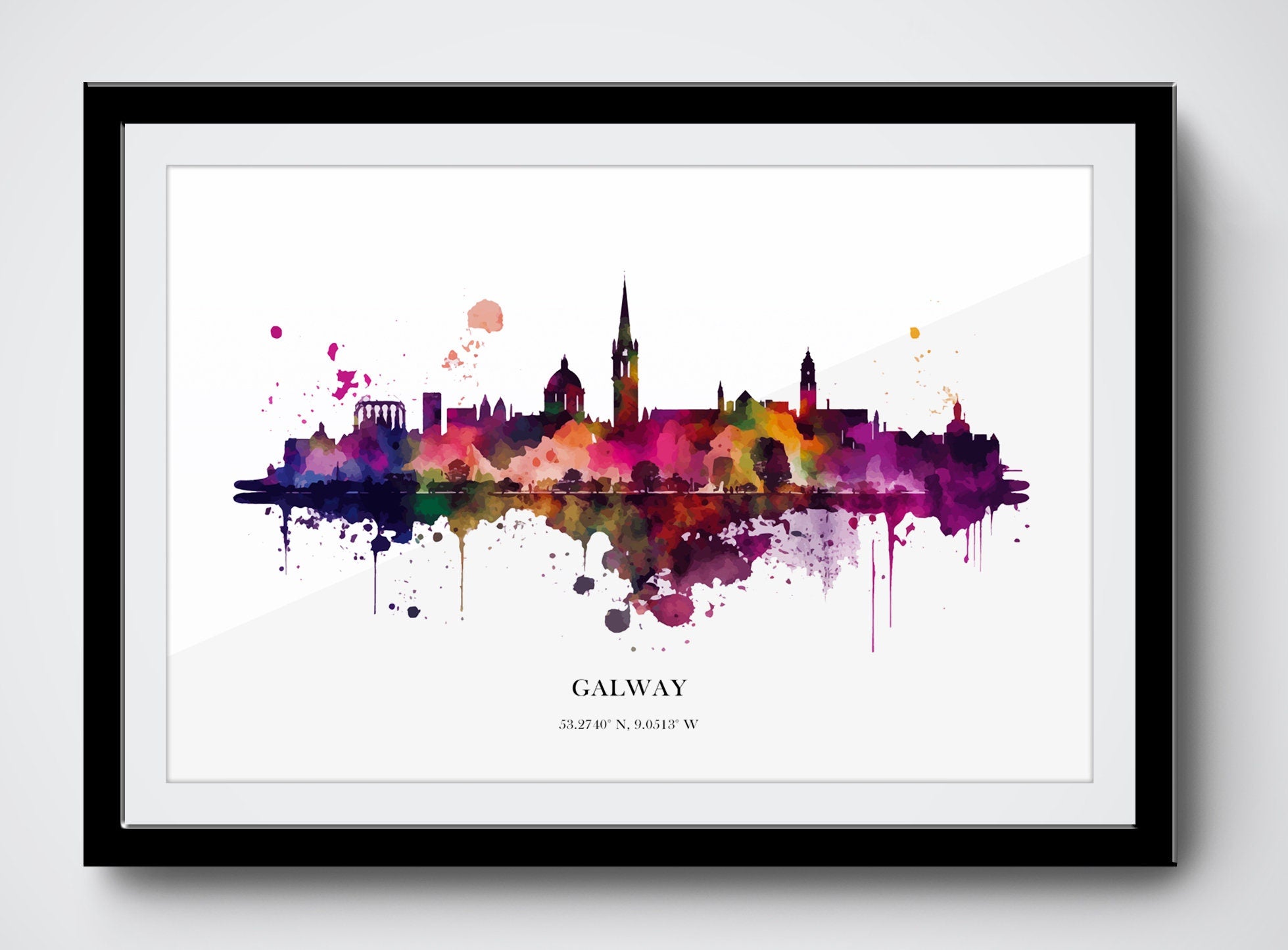 Galway Watercolour Skyline Print Galway Cityscape Galway Home Décor Art Print Ireland Wall Art Galway Souvenir Print Galway Watercolour Art