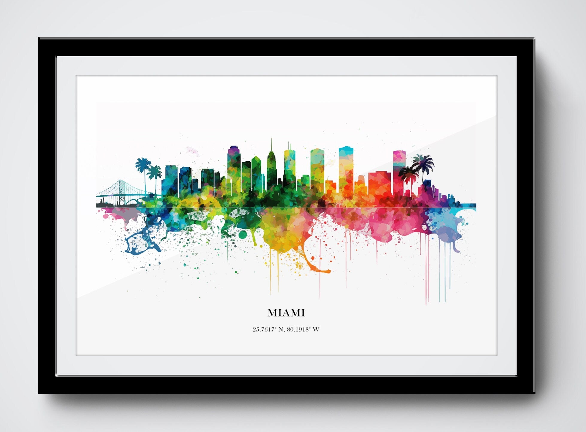 Miami Watercolour Skyline Print Miami Cityscape Miami Home Décor Art Print USA Wall Art Miami Print Miami Watercolour Skyline Art Poster