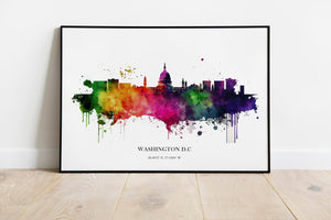 Washington Dc Watercolour Skyline Print Washington Cityscape White House Home Décor Art Print USA Wall Art Washington DC Print Washington DC