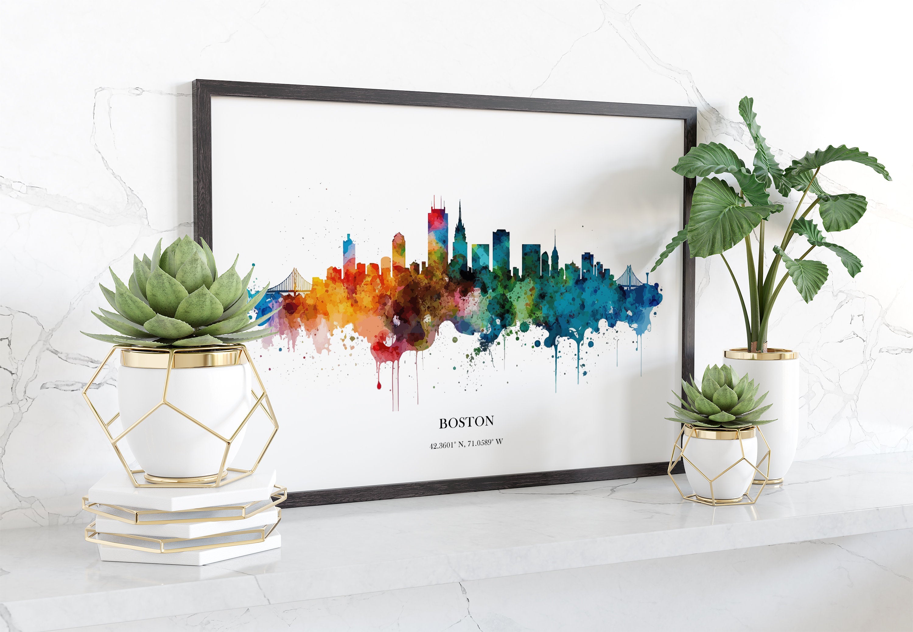 Boston Watercolour Skyline Print Boston Cityscape Boston Home Décor Art Print USA Wall Art Boston Print Boston Skyline Watercolour Poster