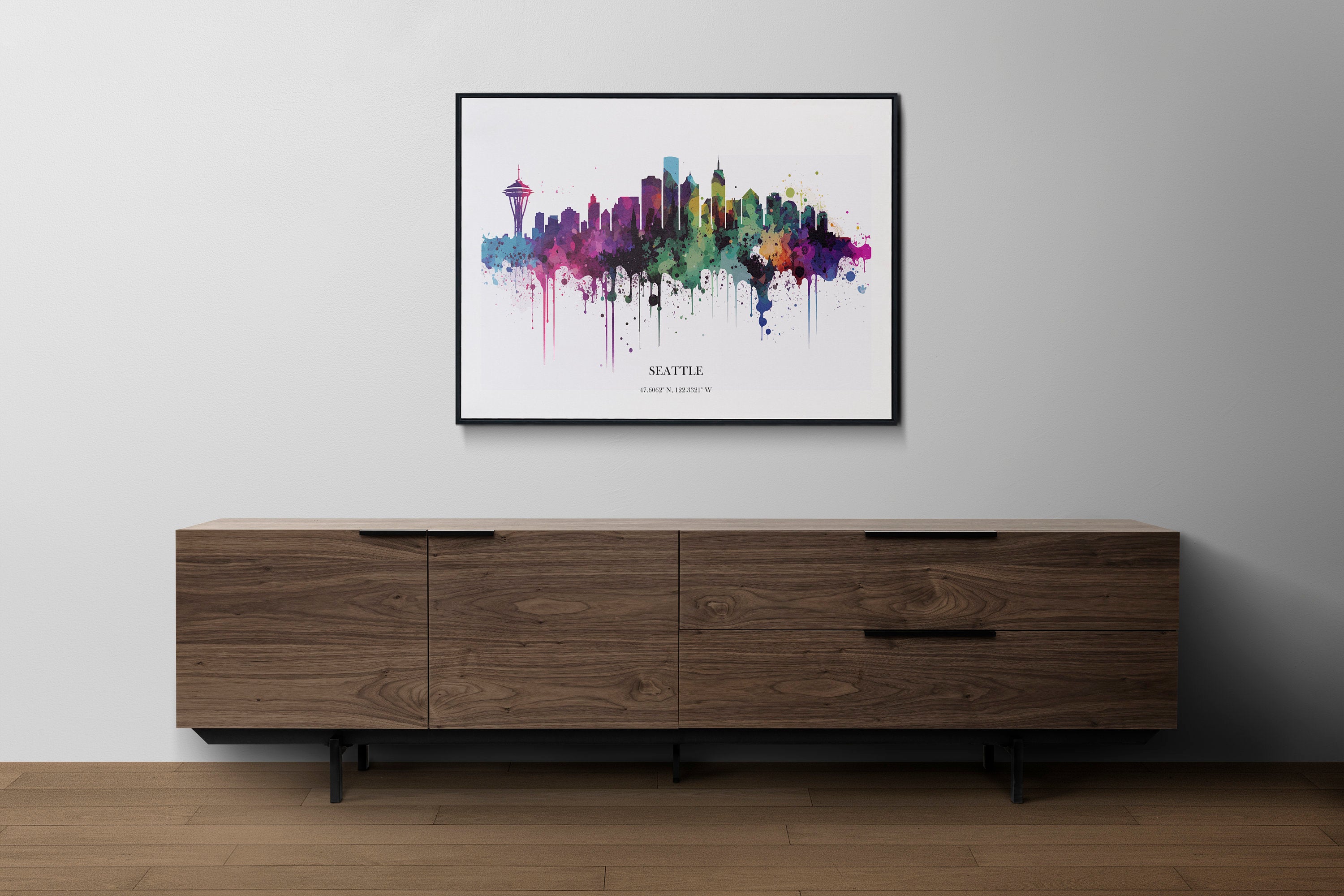 Seattle Watercolour Skyline Print Seattle Cityscape Seattle Home Décor Art Print Wall Art Seattle Print Seattle Skyline Watercolour Poster