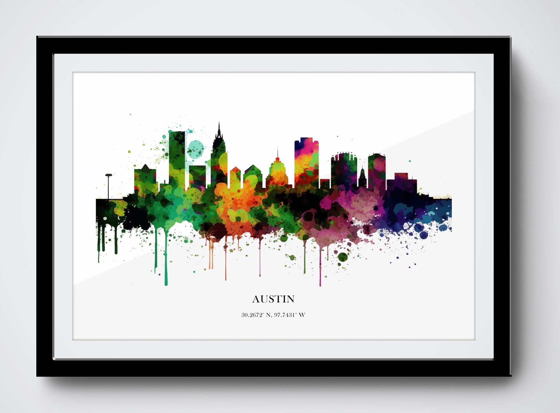 Austin Watercolour Skyline Print Austin Cityscape Austin Home Décor Art Print Wall Art Austin Print Austin Skyline Watercolour Poster Art