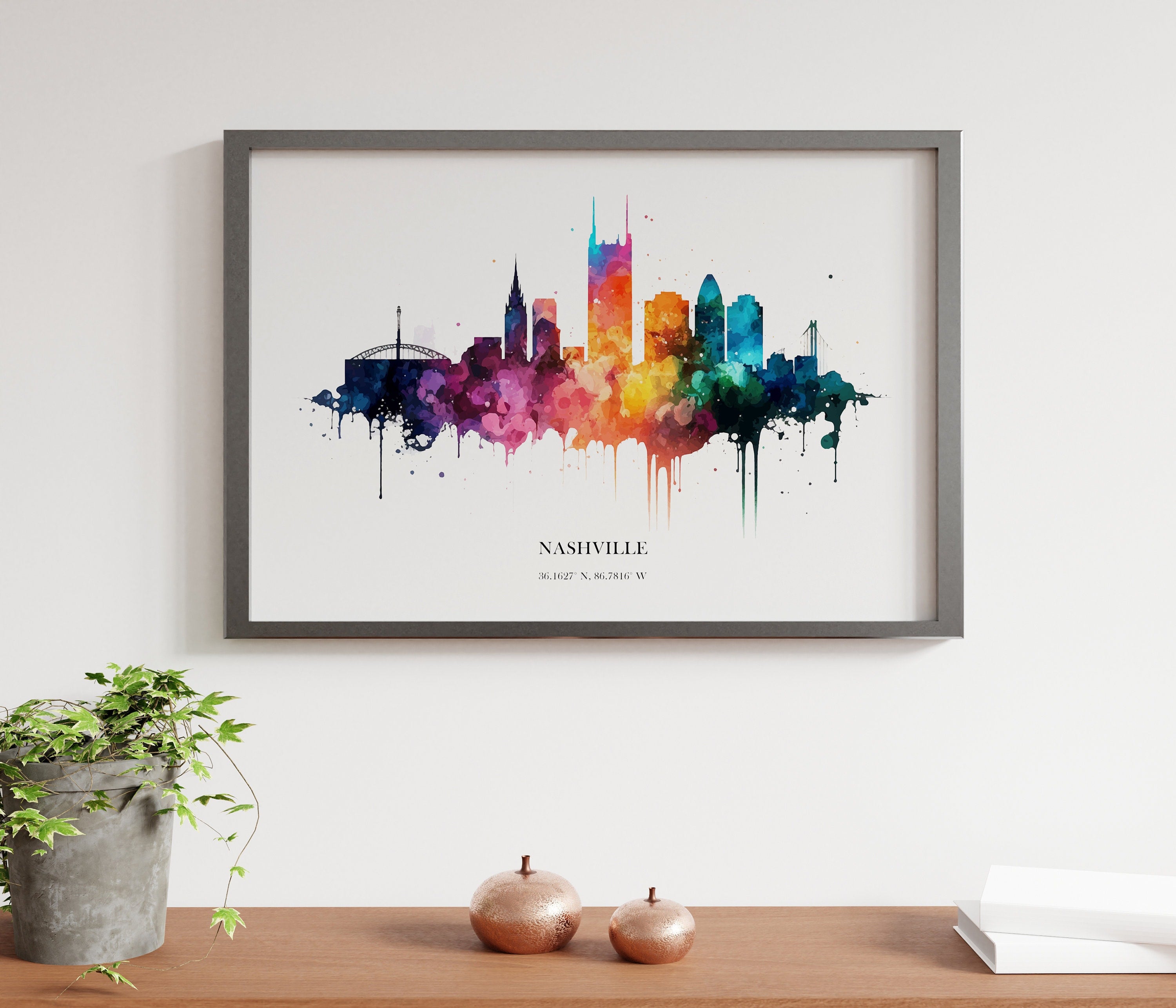 Nashville Watercolour Skyline Print Nashville Cityscape Nashville Home Décor Art Print Wall Art Nashville Print Nashville Skyline Watercolor