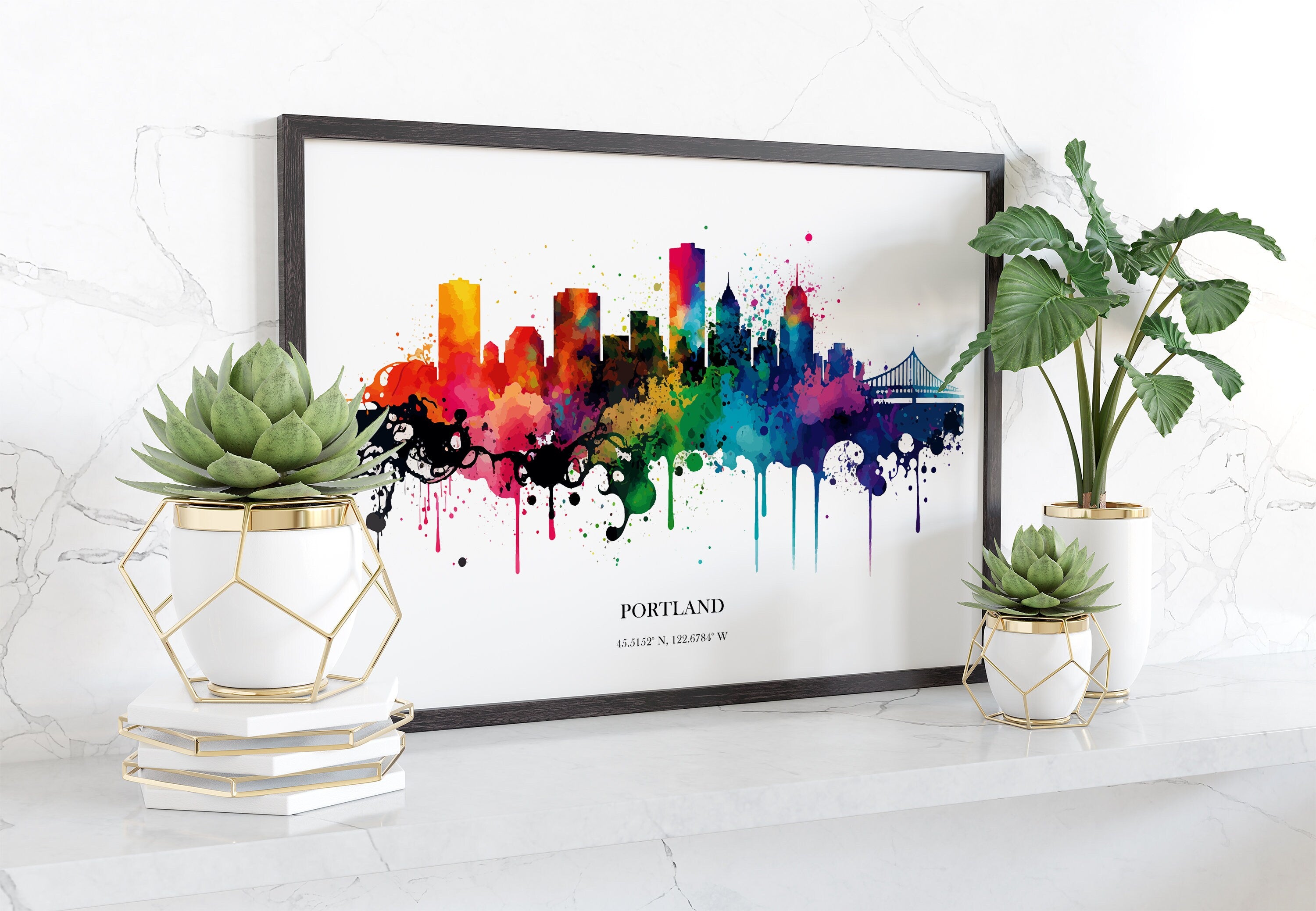 Portland Watercolour Skyline Print Portland Cityscape Portland Home Décor Art Print Wall Art Portland Print Portland Watercolor Skyline Art