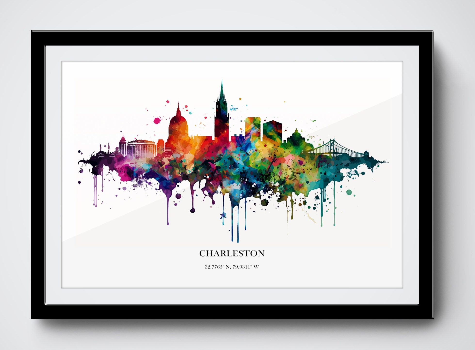 Charleston Watercolour Skyline Print Charleston Cityscape Rotterdam Home Décor Art Print Wall Art Charleston Print Charleston Watercolor Art