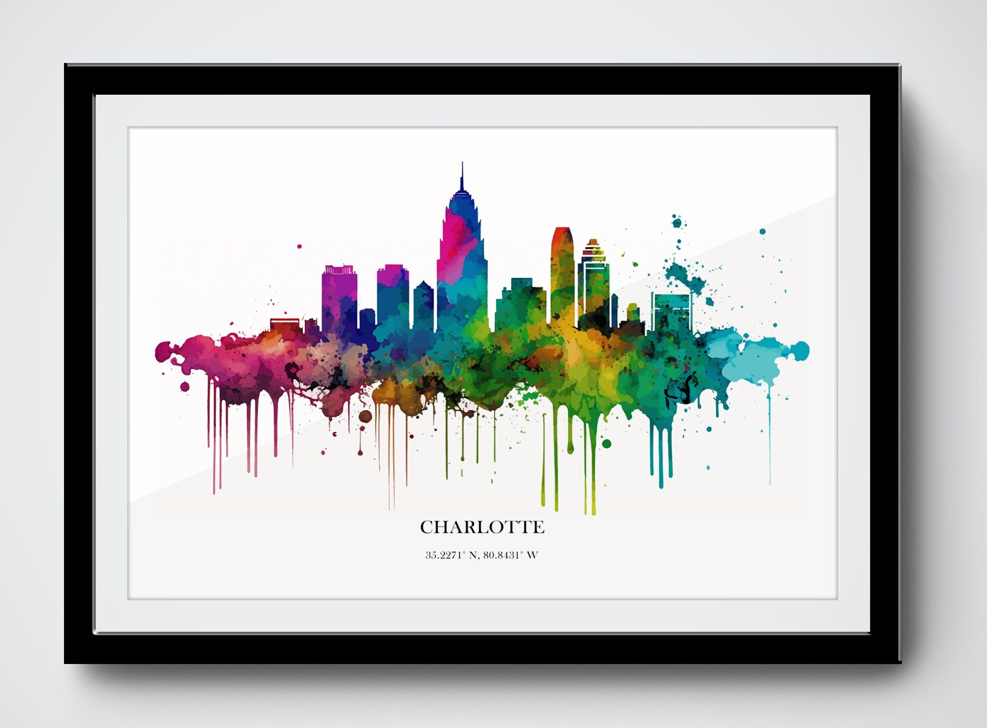 Charlotte Watercolour Skyline Print Charlotte Cityscape Charlotte Home Décor Art Print Wall Art Charlotte Print Charlotte Watercolour Art