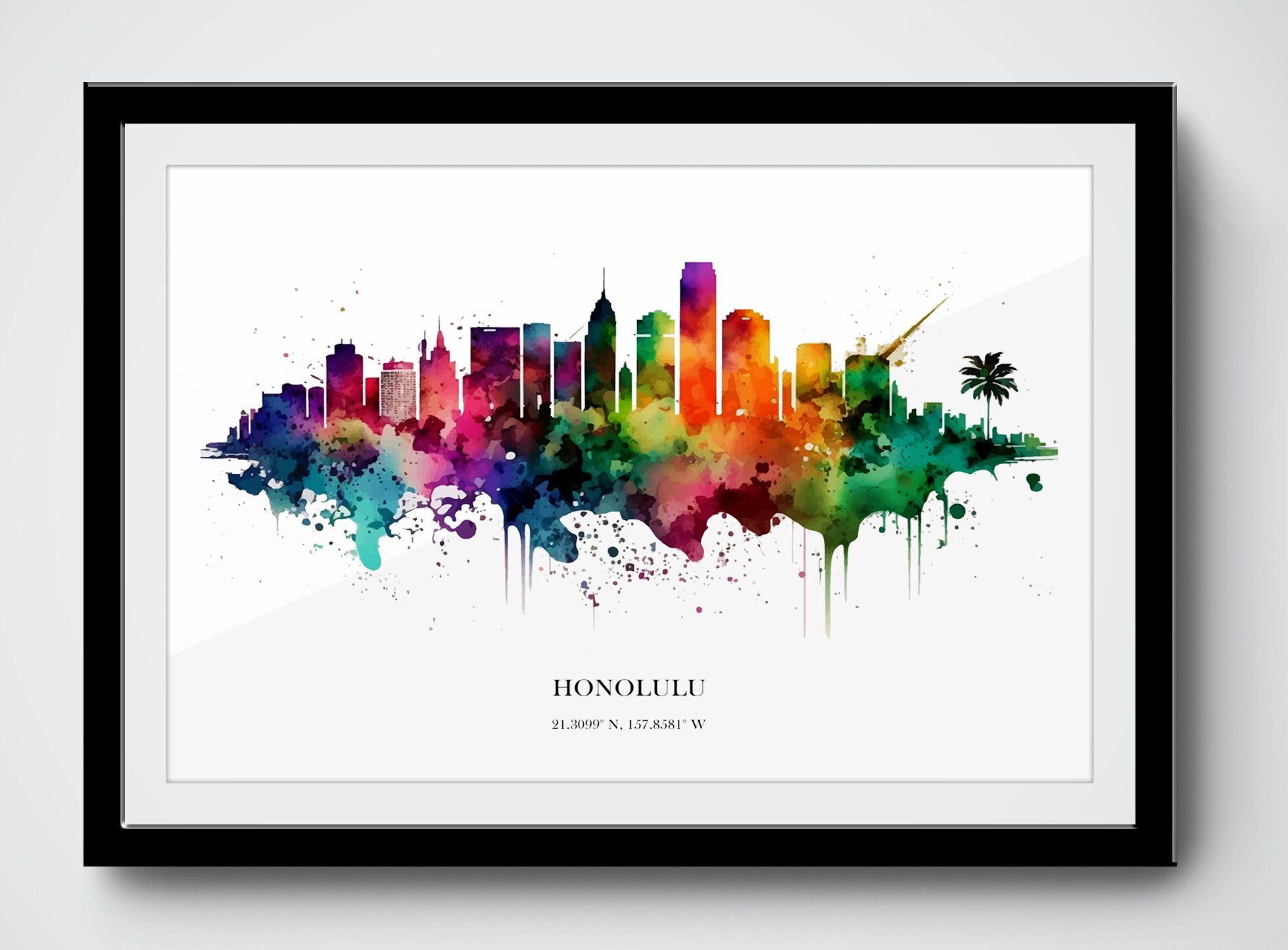 Honolulu Watercolour Skyline Print Honolulu Cityscape Honolulu Home Décor Art Print Wall Art Honolulu Print Honolulu Watercolour Art Print