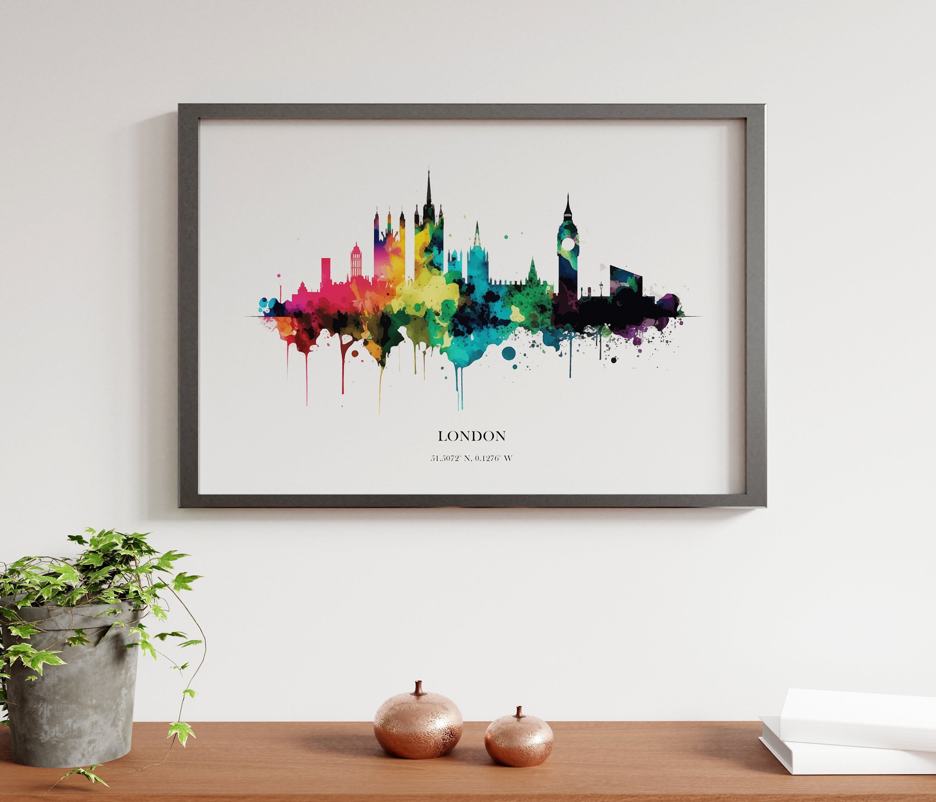 London Watercolour Skyline Print London Cityscape London Home Décor Art Print UK Wall Art England Souvenir Wall Hanging Watercolour Skyline