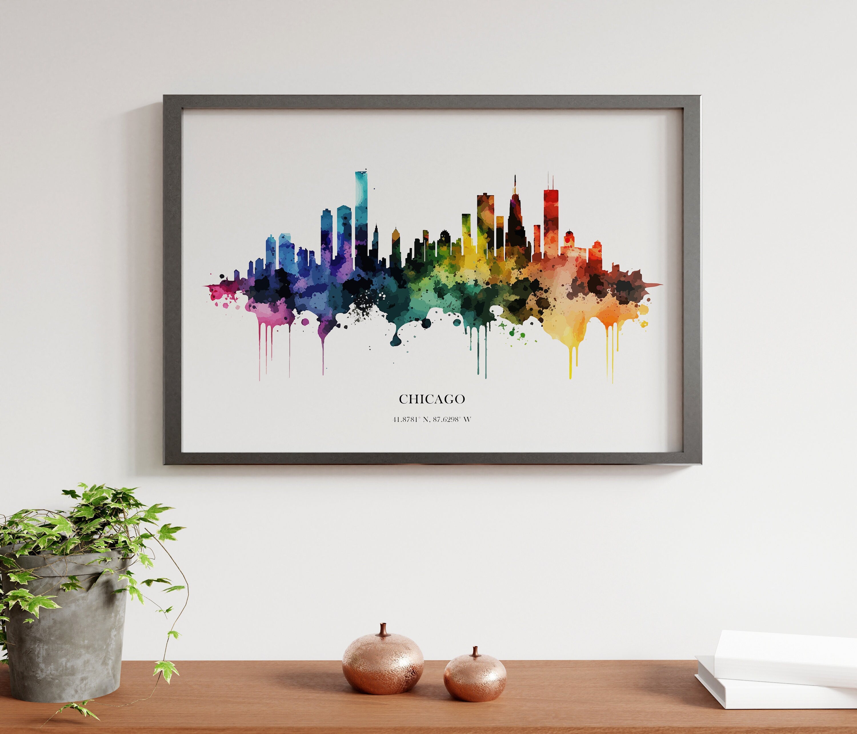 Chicago Watercolour Skyline Print Chicago Cityscape Chicago Home Décor Art Print USA Wall Art San Chicago Souvenir Print Chicago Watercolour