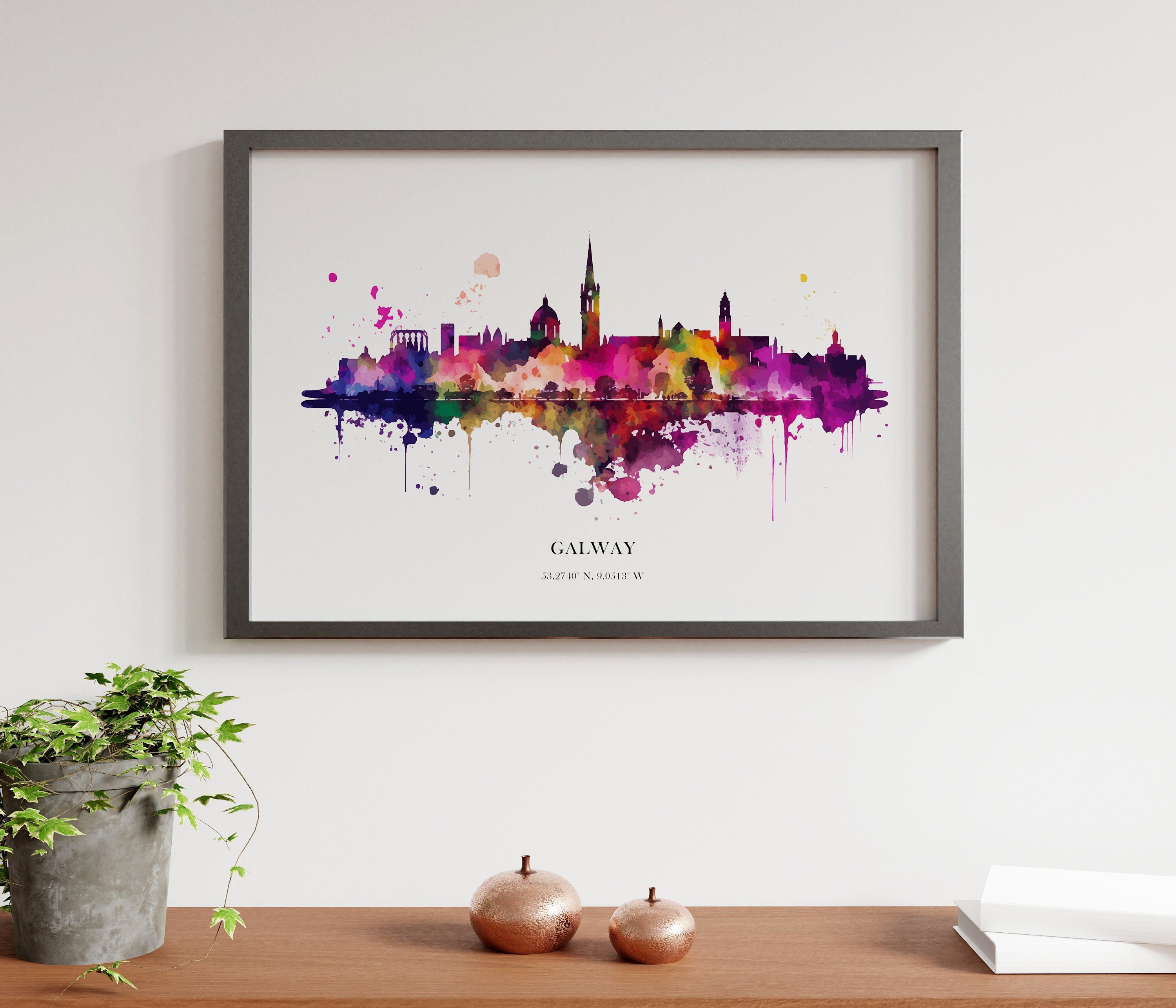 Galway Watercolour Skyline Print Galway Cityscape Galway Home Décor Art Print Ireland Wall Art Galway Souvenir Print Galway Watercolour Art