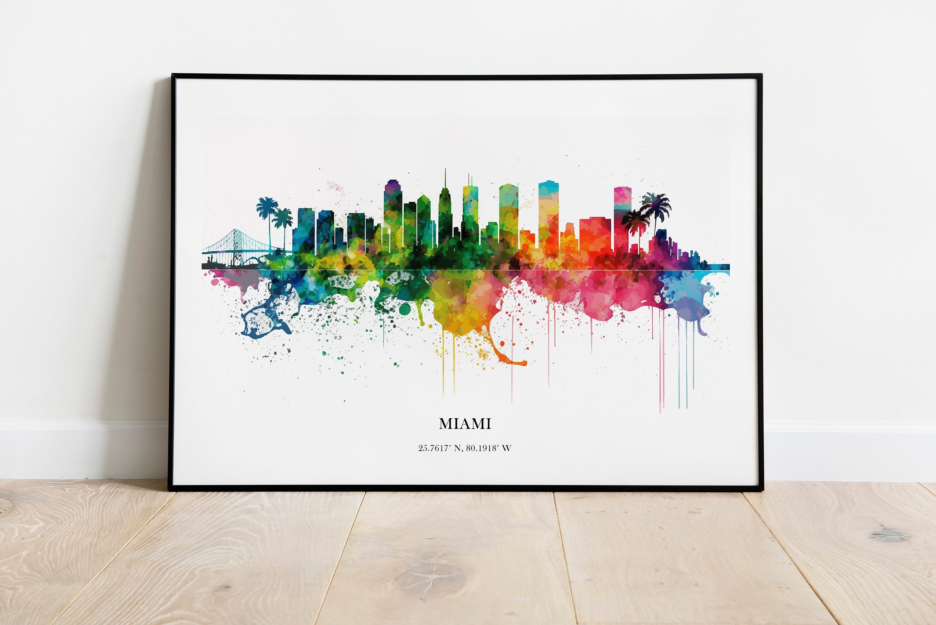 Miami Watercolour Skyline Print Miami Cityscape Miami Home Décor Art Print USA Wall Art Miami Print Miami Watercolour Skyline Art Poster