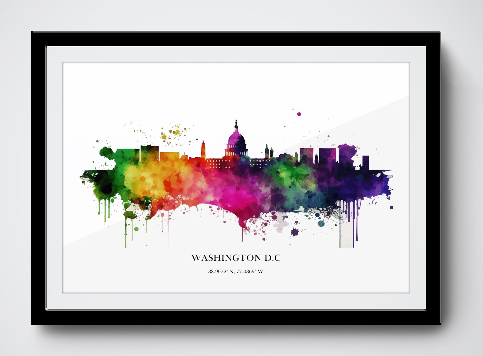 Washington Dc Watercolour Skyline Print Washington Cityscape White House Home Décor Art Print USA Wall Art Washington DC Print Washington DC