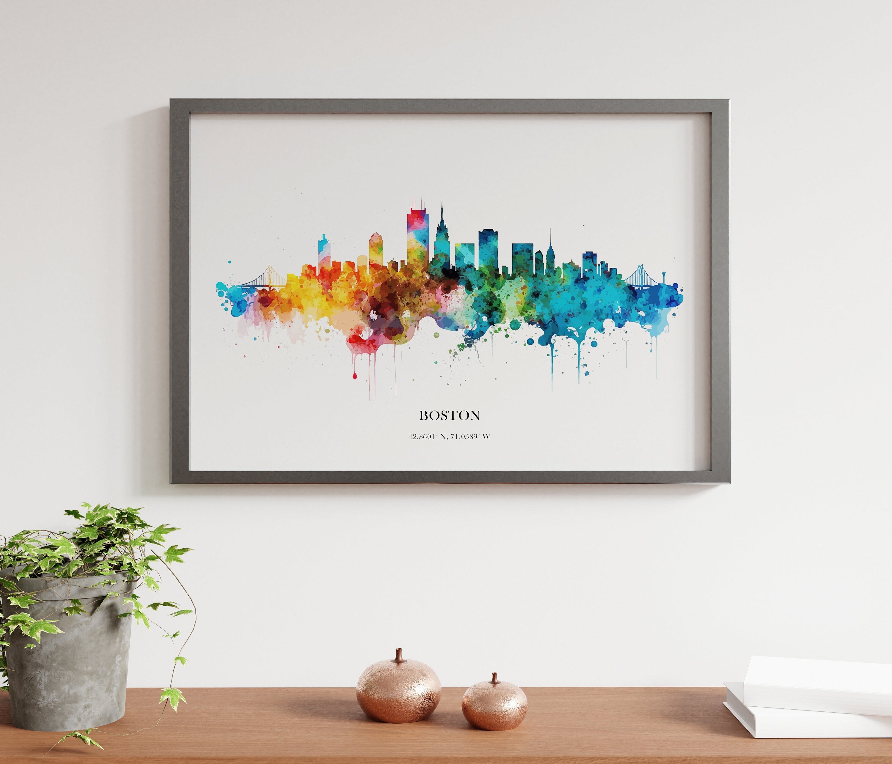 Boston Watercolour Skyline Print Boston Cityscape Boston Home Décor Art Print USA Wall Art Boston Print Boston Skyline Watercolour Poster