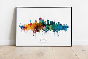 Boston Watercolour Skyline Print Boston Cityscape Boston Home Décor Art Print USA Wall Art Boston Print Boston Skyline Watercolour Poster