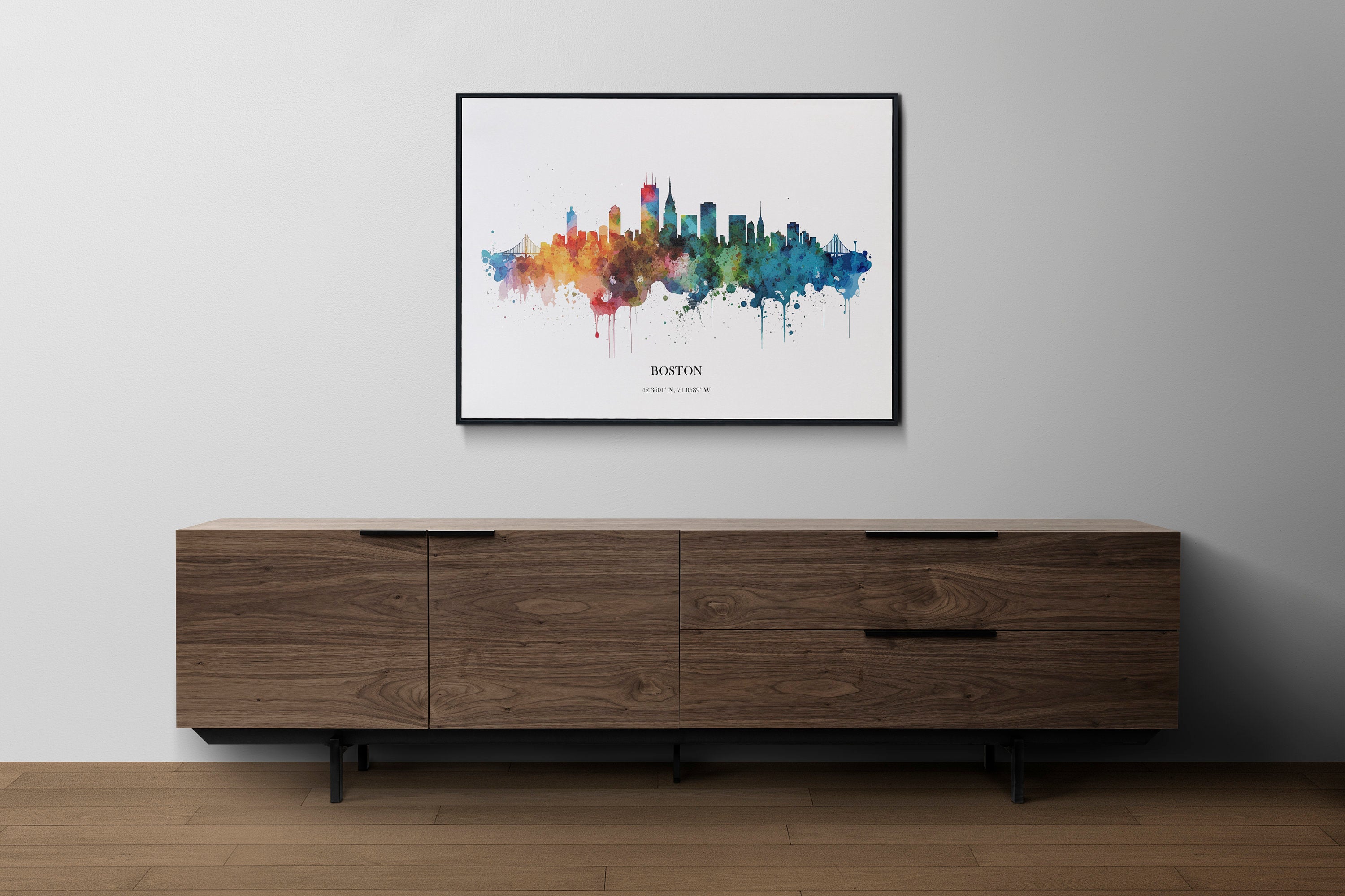 Boston Watercolour Skyline Print Boston Cityscape Boston Home Décor Art Print USA Wall Art Boston Print Boston Skyline Watercolour Poster