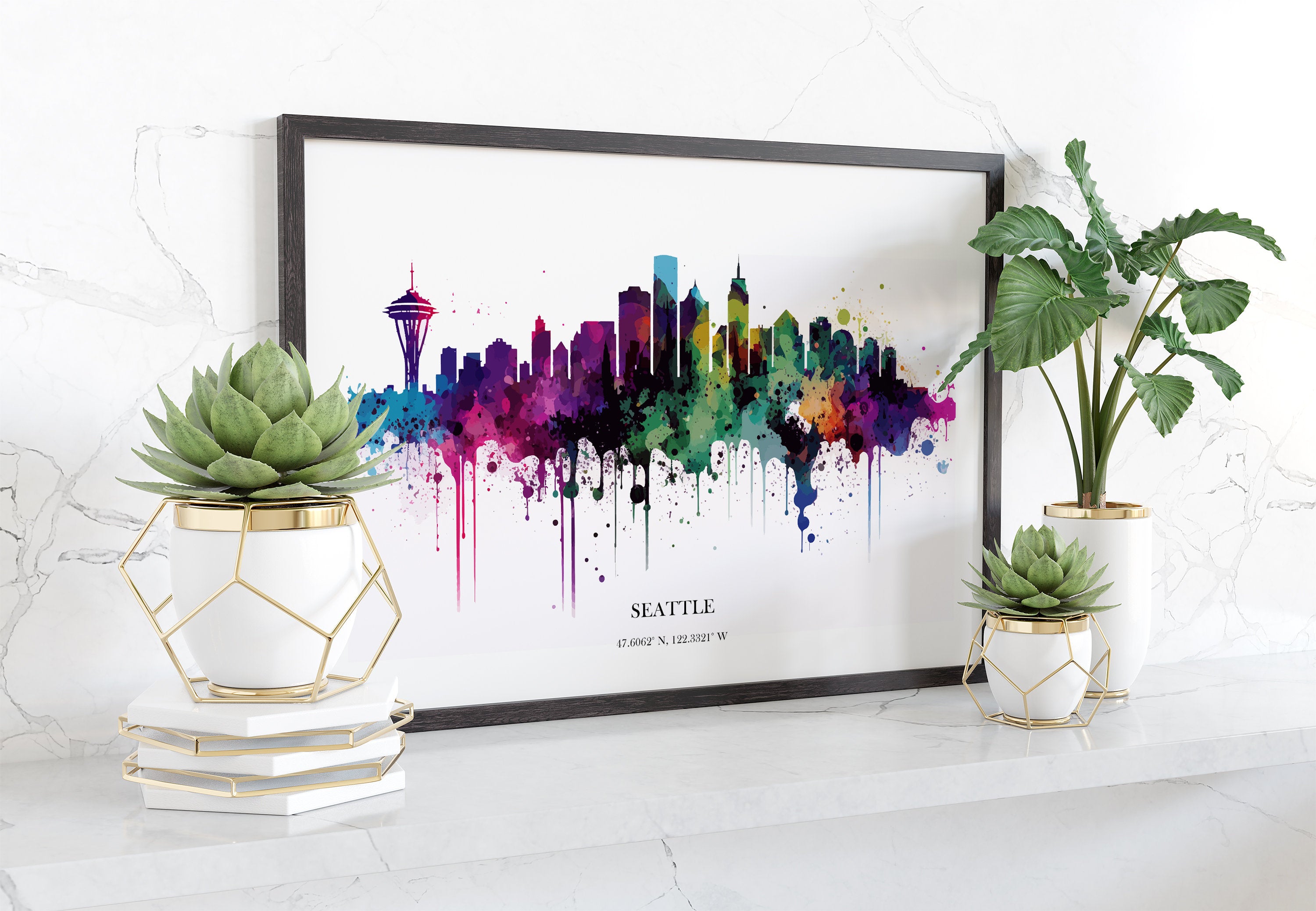 Seattle Watercolour Skyline Print Seattle Cityscape Seattle Home Décor Art Print Wall Art Seattle Print Seattle Skyline Watercolour Poster