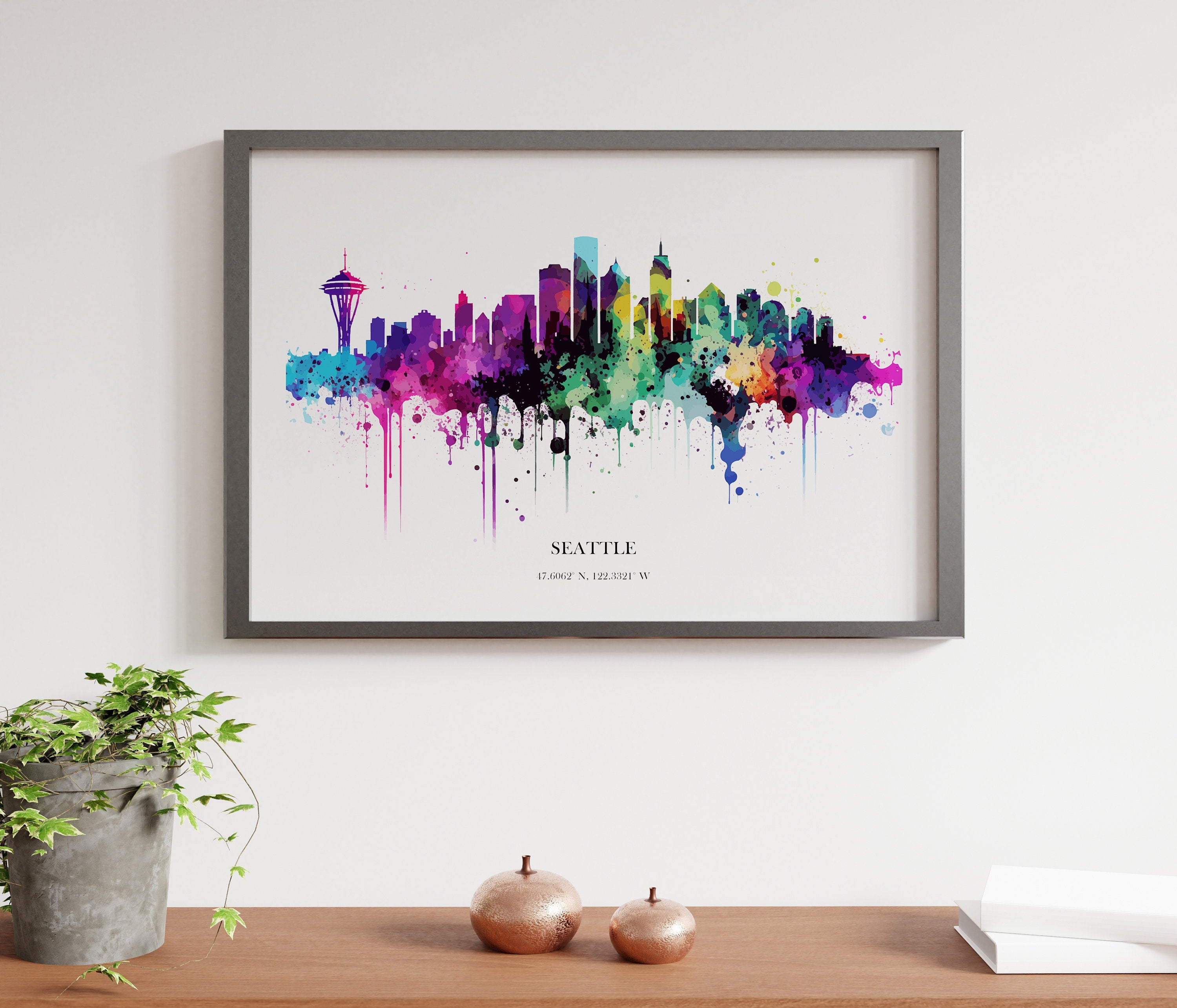 Seattle Watercolour Skyline Print Seattle Cityscape Seattle Home Décor Art Print Wall Art Seattle Print Seattle Skyline Watercolour Poster