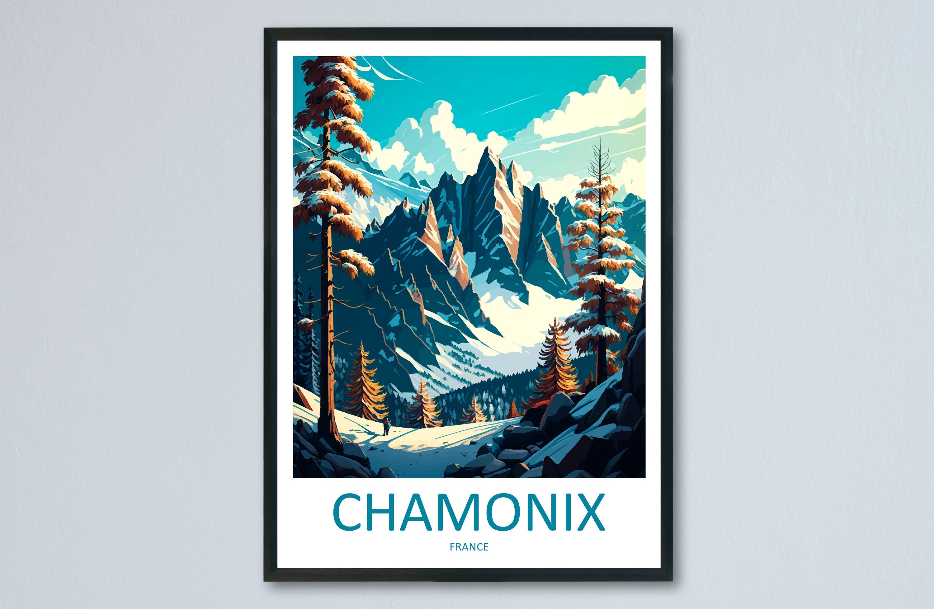 Chamonix Travel Print Wall Art Chamonix Wall Hanging Home Décor Chamonix Gift Art Lovers Ski Art Lover Gift Chamonix Print Skiing Artwork
