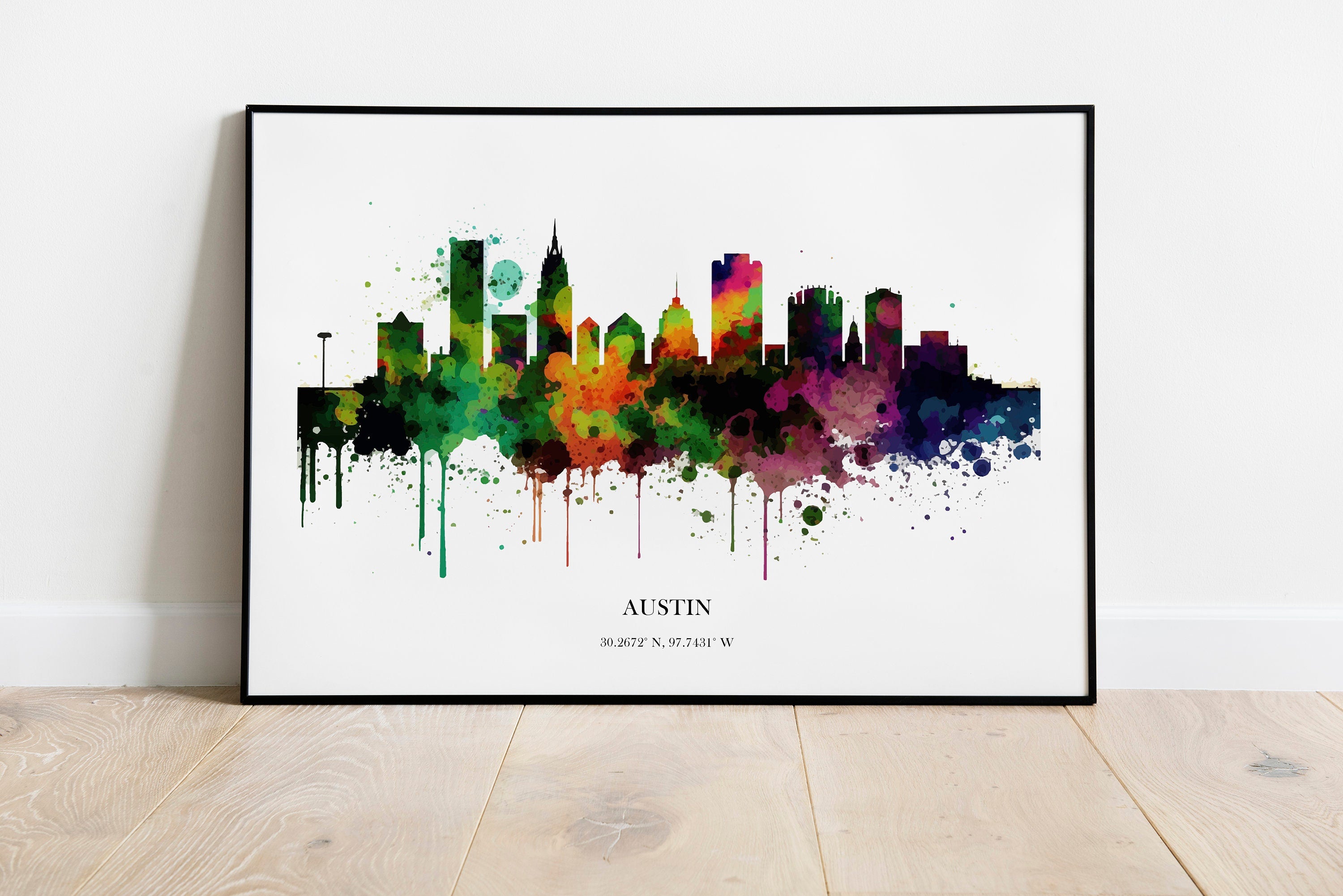 Austin Watercolour Skyline Print Austin Cityscape Austin Home Décor Art Print Wall Art Austin Print Austin Skyline Watercolour Poster Art