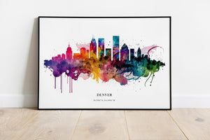 Denver Watercolour Skyline Print Denver Cityscape Denver Home Décor Art Print Wall Art Denver Print Denver Skyline Watercolour Poster Art