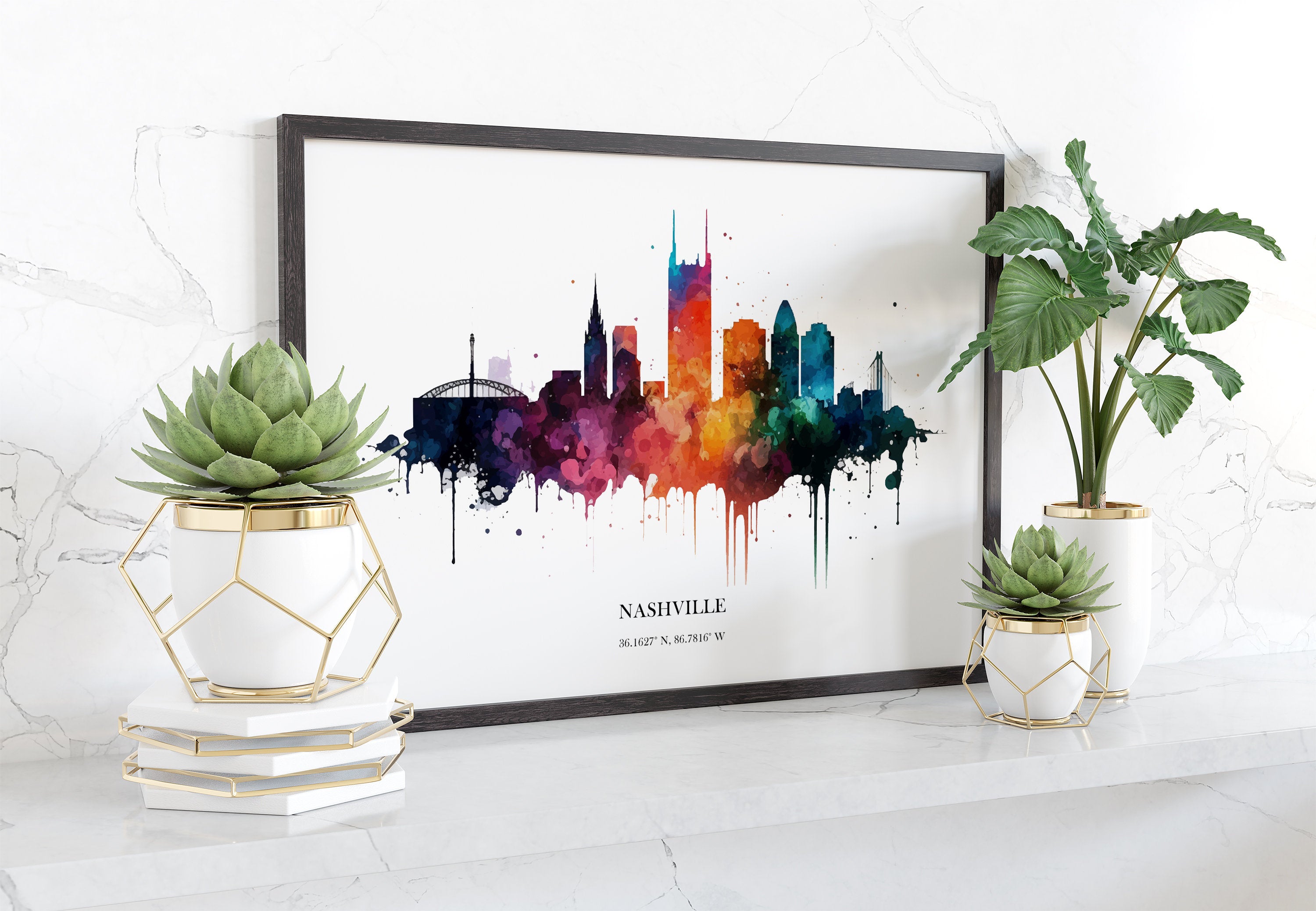 Nashville Watercolour Skyline Print Nashville Cityscape Nashville Home Décor Art Print Wall Art Nashville Print Nashville Skyline Watercolor