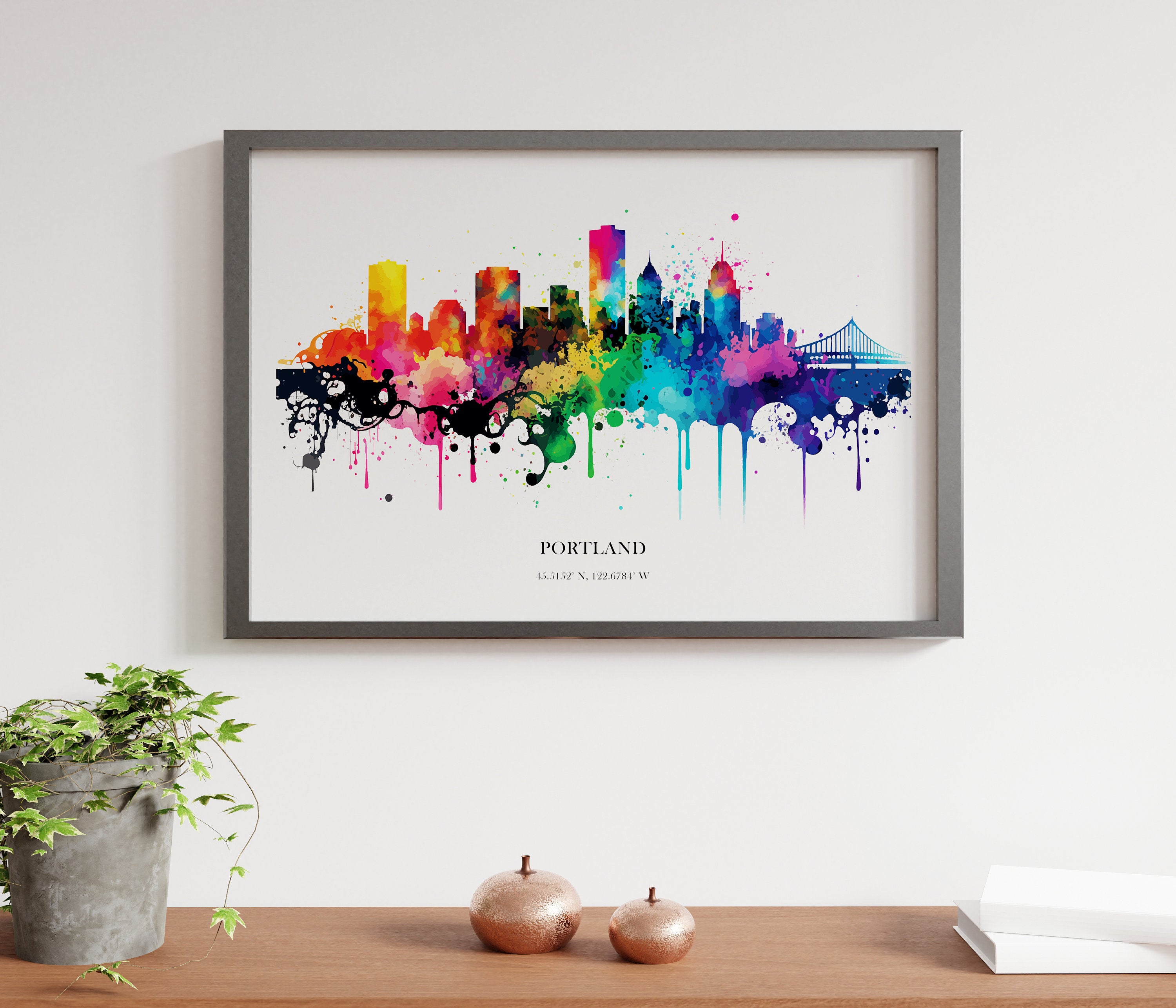 Portland Watercolour Skyline Print Portland Cityscape Portland Home Décor Art Print Wall Art Portland Print Portland Watercolor Skyline Art