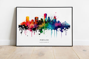 Portland Watercolour Skyline Print Portland Cityscape Portland Home Décor Art Print Wall Art Portland Print Portland Watercolor Skyline Art