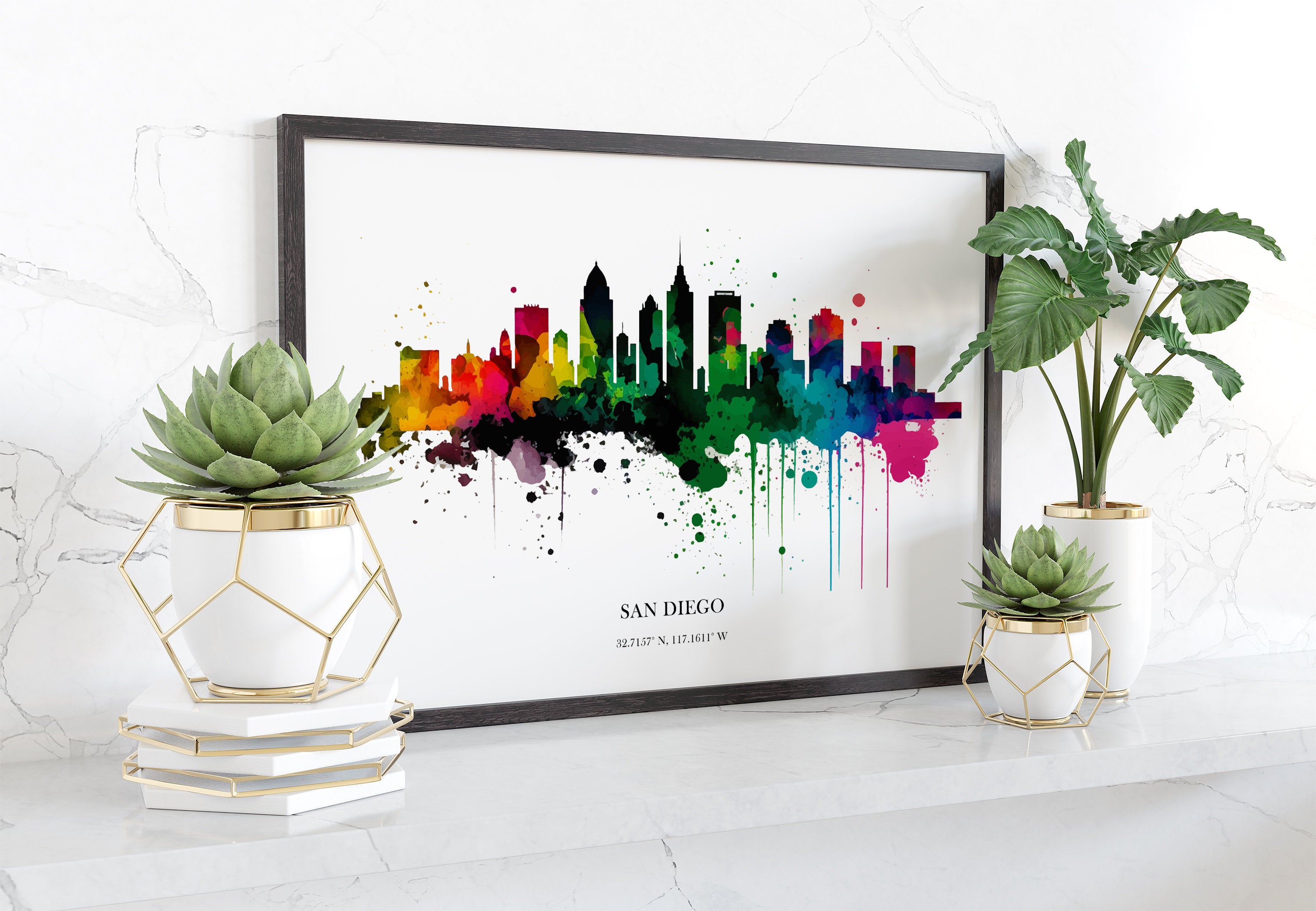 San Diego Watercolour Skyline Print San Diego Cityscape San Diego Home Décor Art Print Wall Art San Diego Print San Diego Watercolor Skyline