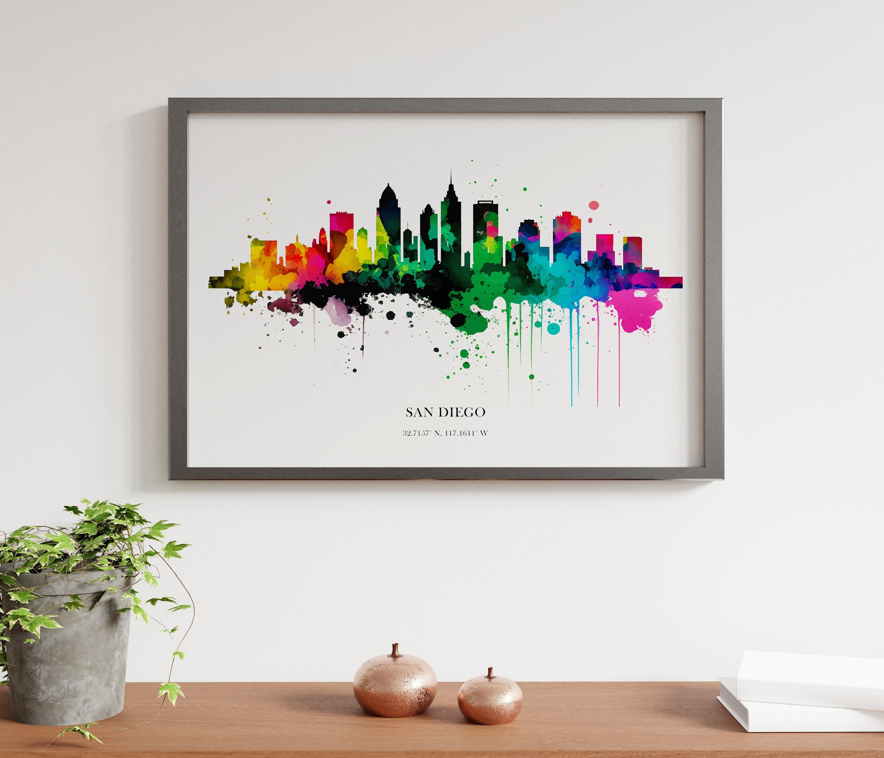 San Diego Watercolour Skyline Print San Diego Cityscape San Diego Home Décor Art Print Wall Art San Diego Print San Diego Watercolor Skyline