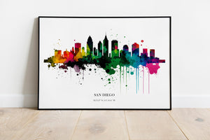 San Diego Watercolour Skyline Print San Diego Cityscape San Diego Home Décor Art Print Wall Art San Diego Print San Diego Watercolor Skyline