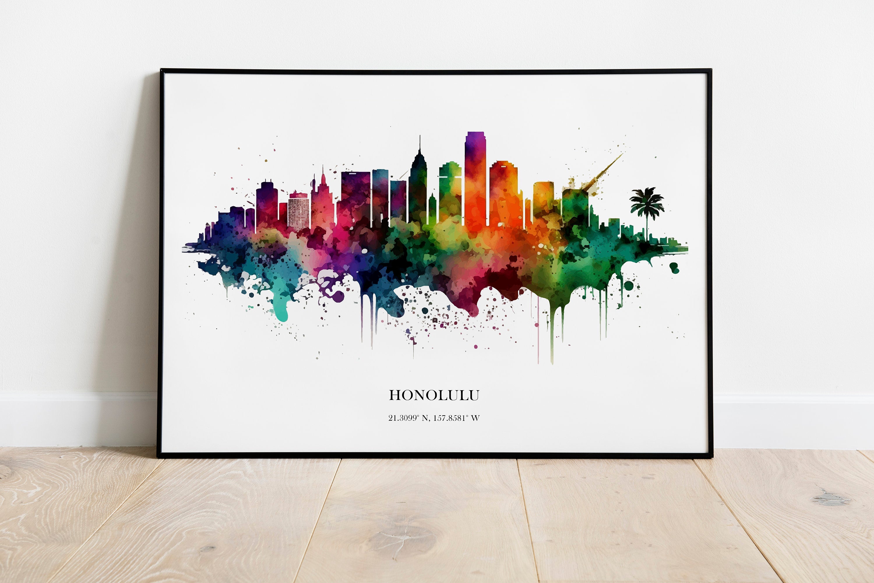 Honolulu Watercolour Skyline Print Honolulu Cityscape Honolulu Home Décor Art Print Wall Art Honolulu Print Honolulu Watercolour Art Print