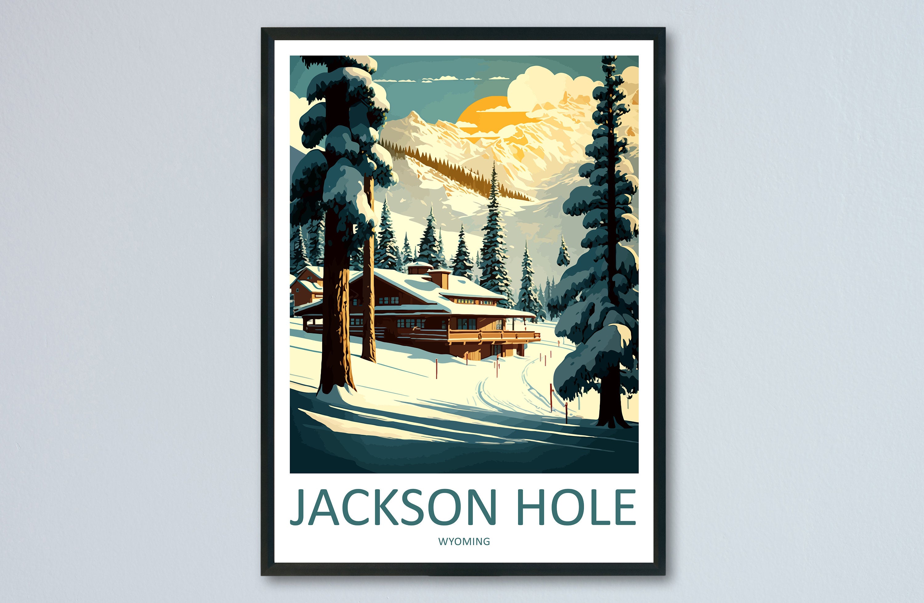 Jackson Hole Travel Print Wall Art Jackson Hole Wall Hanging Home Décor Jackson Hole Gift Art Lovers Ski Art Lover Gift Jackson Hole Print