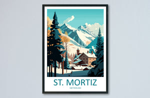 St. Mortiz Travel Print Wall Art St. Mortiz Wall Hanging Home Décor St. Mortiz Gift Art Lovers Ski Art Lover Gift St. Mortiz Print Skiing