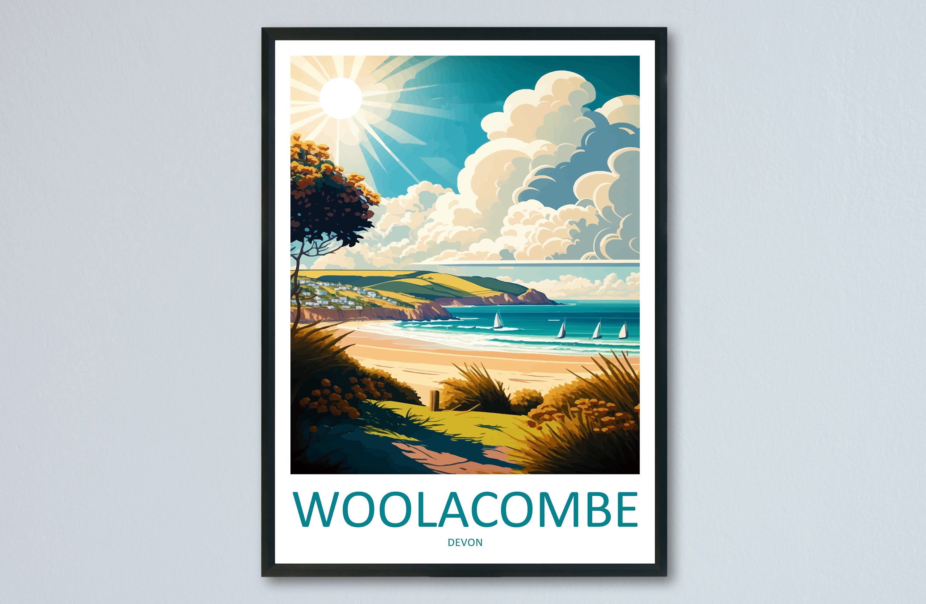 Woolacombe Travel Print Wall Art Woolacombe Wall Hanging Home Décor Woolacombe Gift Art Lovers England Art Lover Gift Woolacombe Art