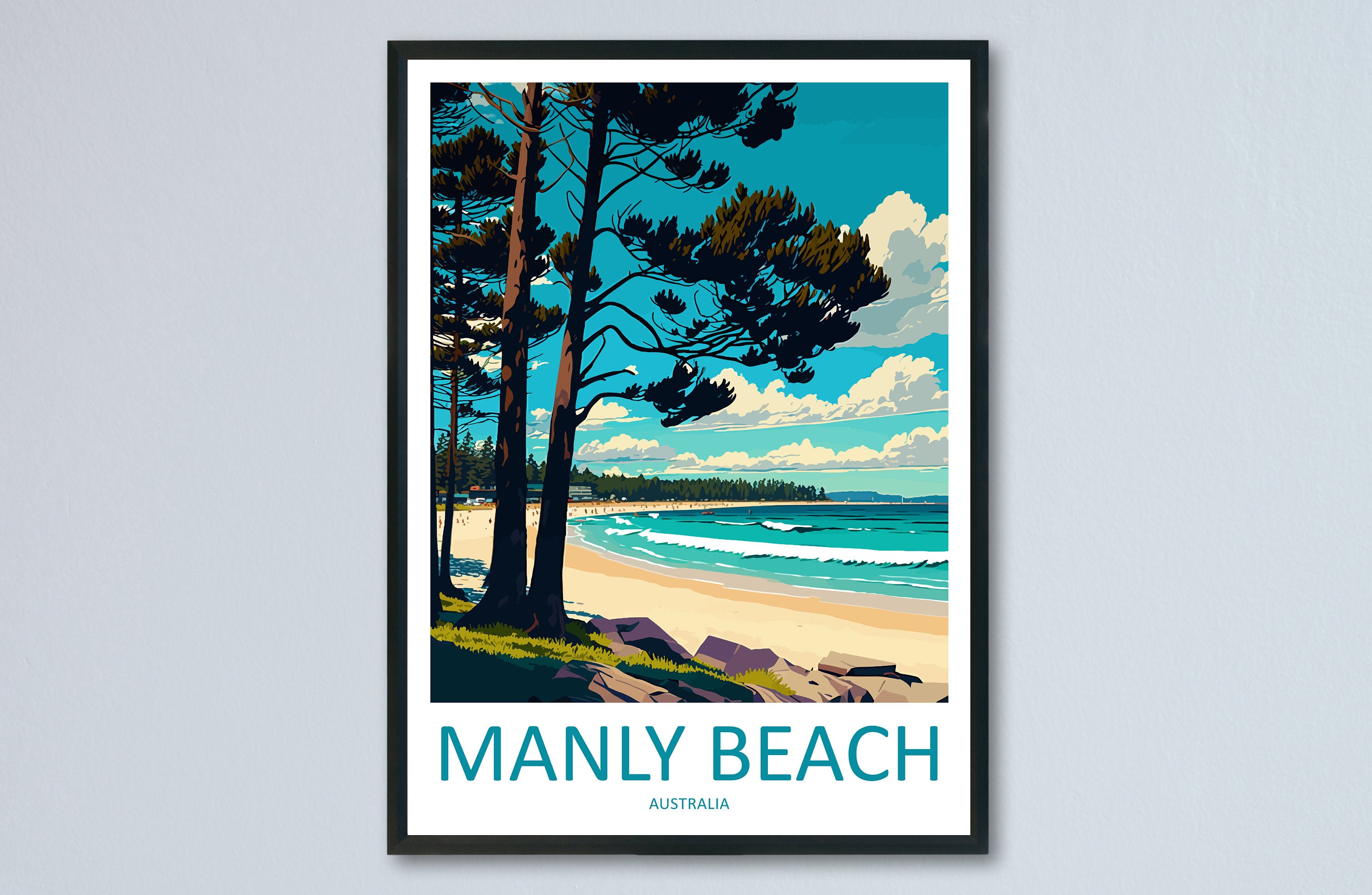 Manly Beach Travel Print Wall Art Manly Beach Wall Hanging Home Décor Manly Beach Gift Art Lovers Wall Art Australia Travel Print